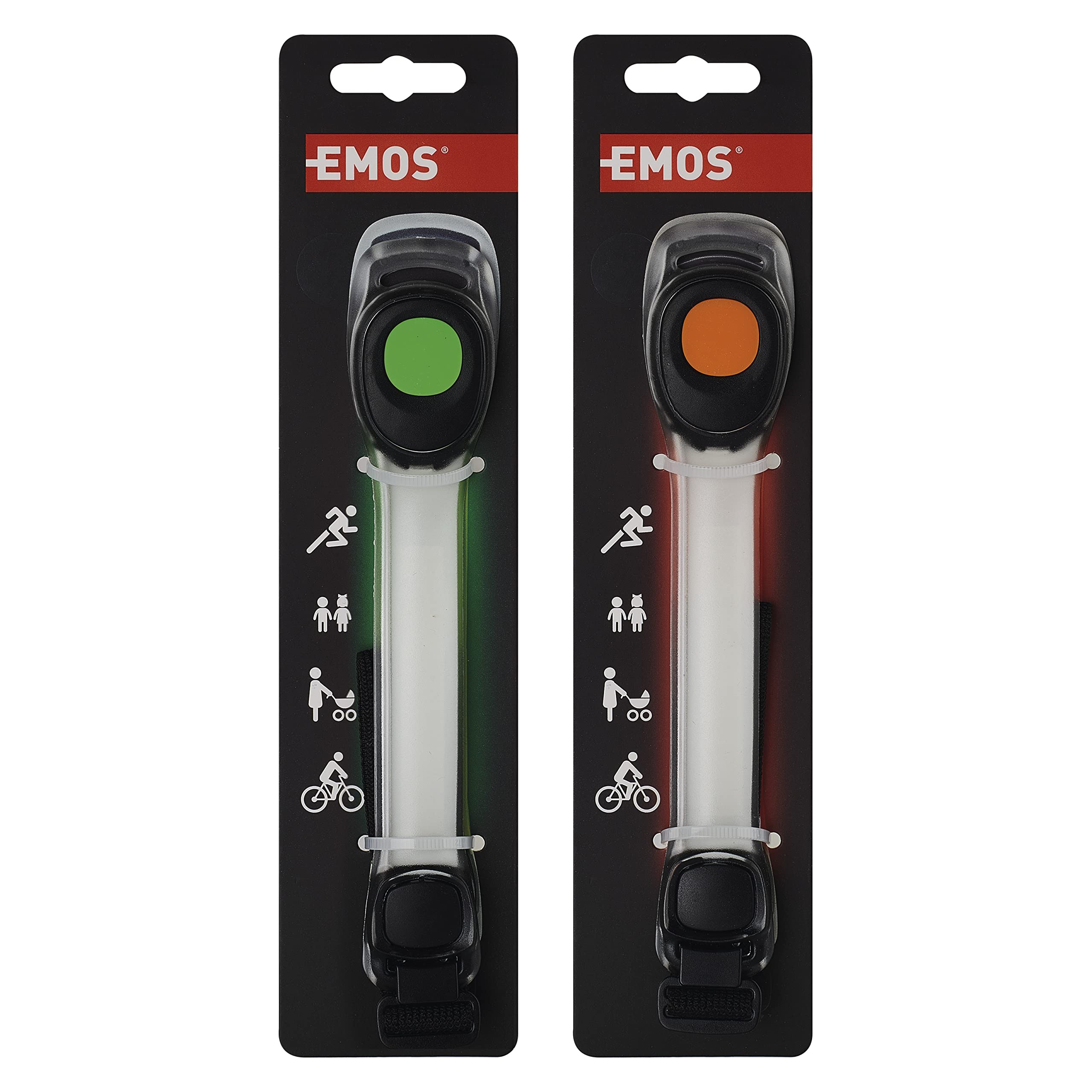 EMOS Lot de 16 Bracelets LED étanches pour la visibilité Lors du Jogging, du vélo, à Piles avec 2 Modes d'éclairage, durée d'éclairage de 160 Heures