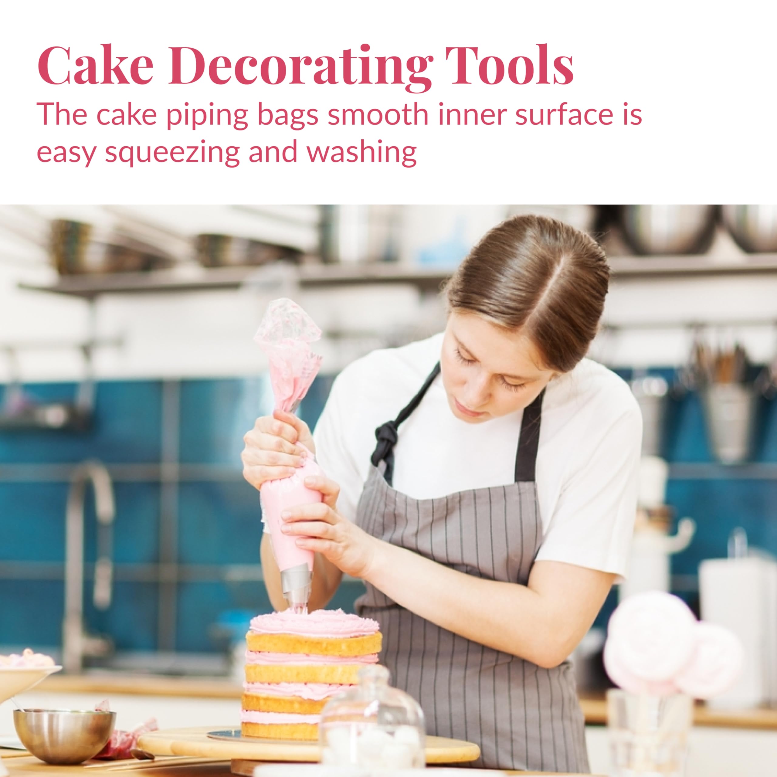 Juego de 5 bolsas de tuberías reutilizables de 12 pulgadas con 5 puntas de glaseado de metal y 2 acopladores, kit de tuberías de glaseado flexible y duradero para decoración de pasteles 4
