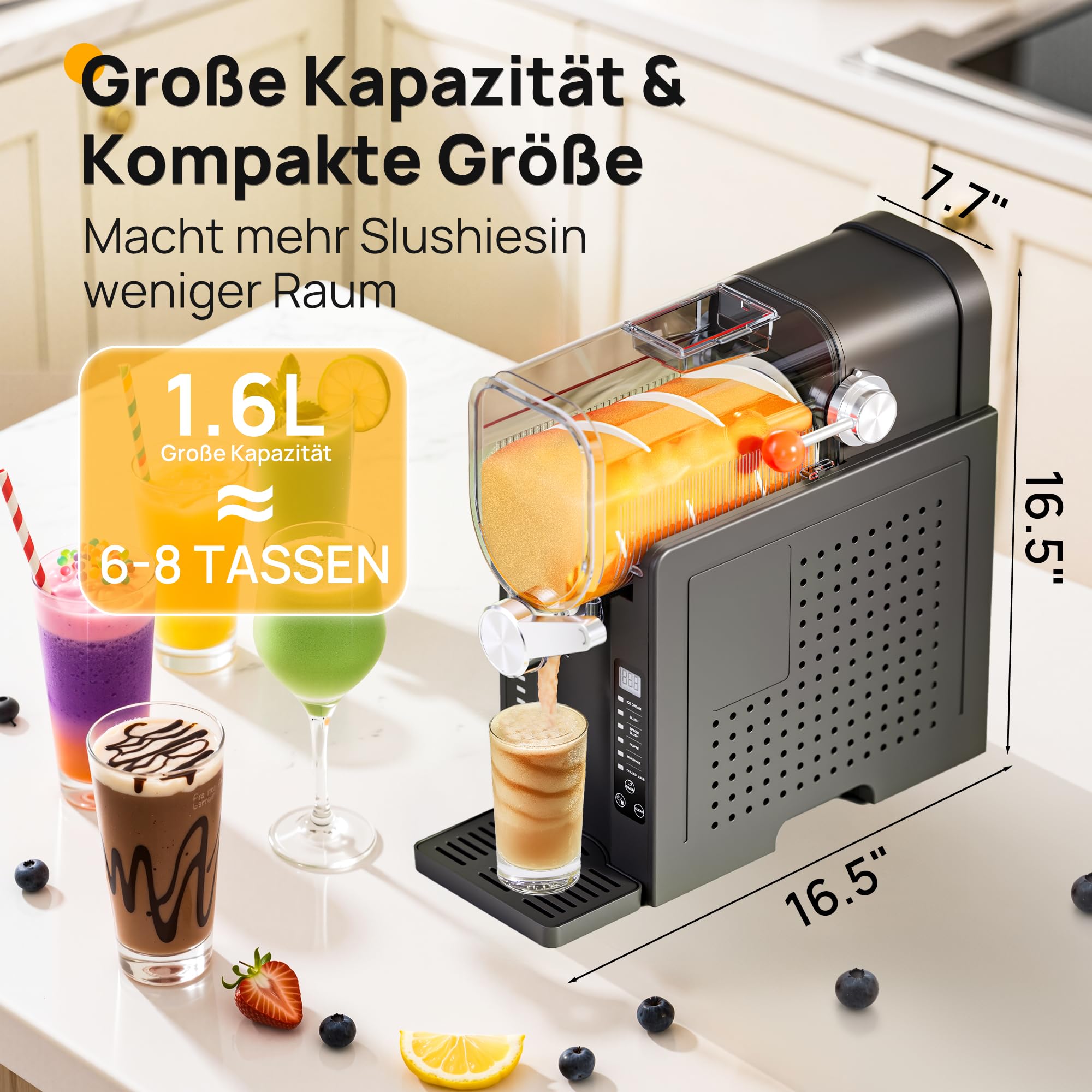 INITIO Slush Machine 2L Slushie Machine per la casa per Slushi, Frappé, Milkshake & Margarita, senza ghiaccio necessario, display LED, autopulente, nero, AD03, 6 programmi + 1 confezione