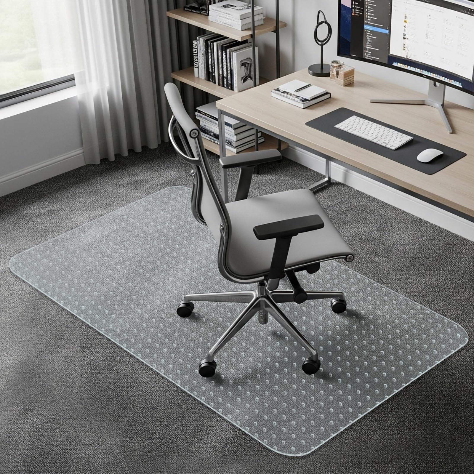 COSYLAND Office Chair Mat for Carpet Floor - 100x120cm PVC Floor Mat with Non-Slip Plastic Studs - Waterproof Anti-Slip Carpet Protector for Office Chair with Studded Back