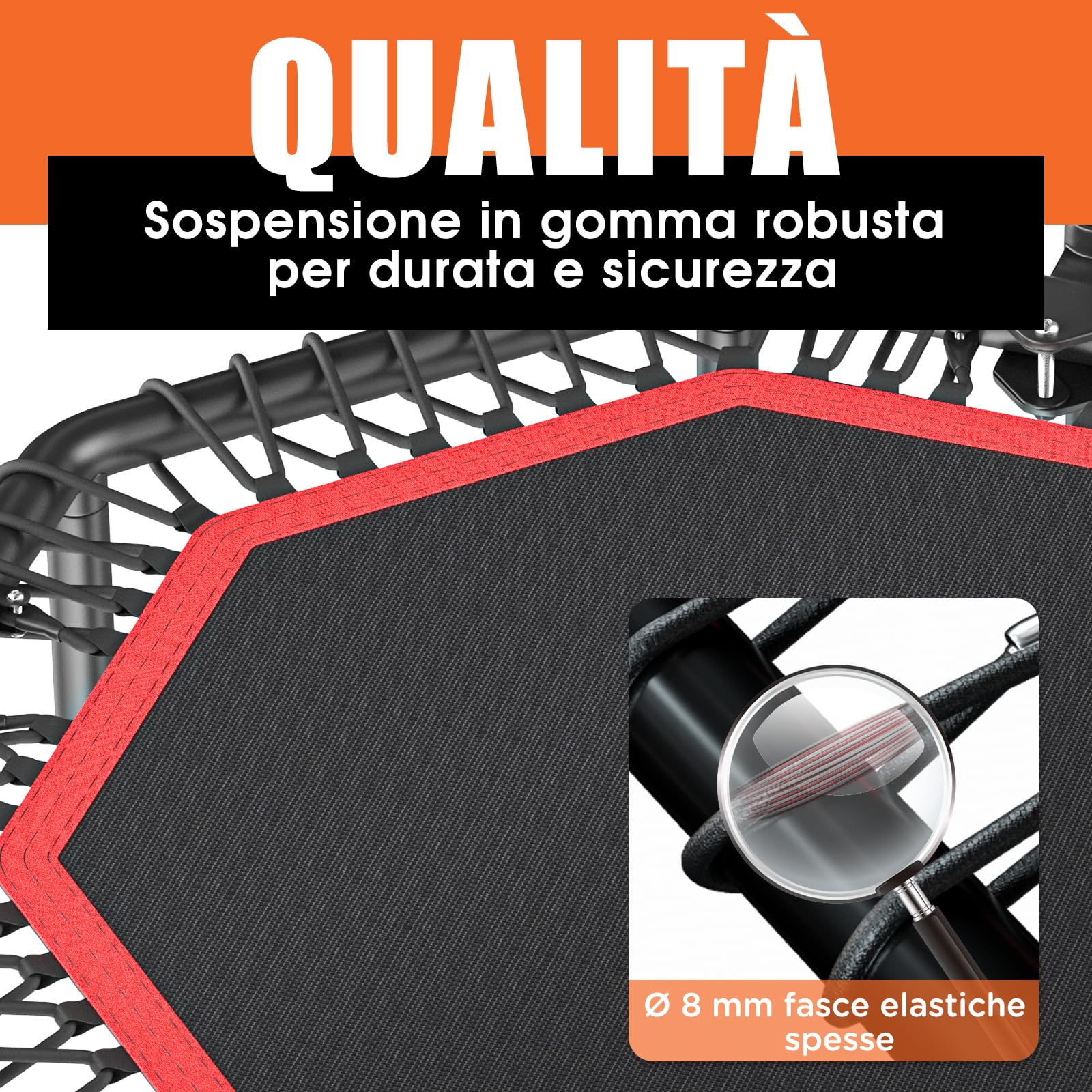 DH FitLife Trampolino Fitness Pieghevole Ø 115/128 cm | Silenzioso con Sospensione in Gomma | Senza Installazione | Maniglia Regolabile a 3 Livelli | Per Interni ed Esterni