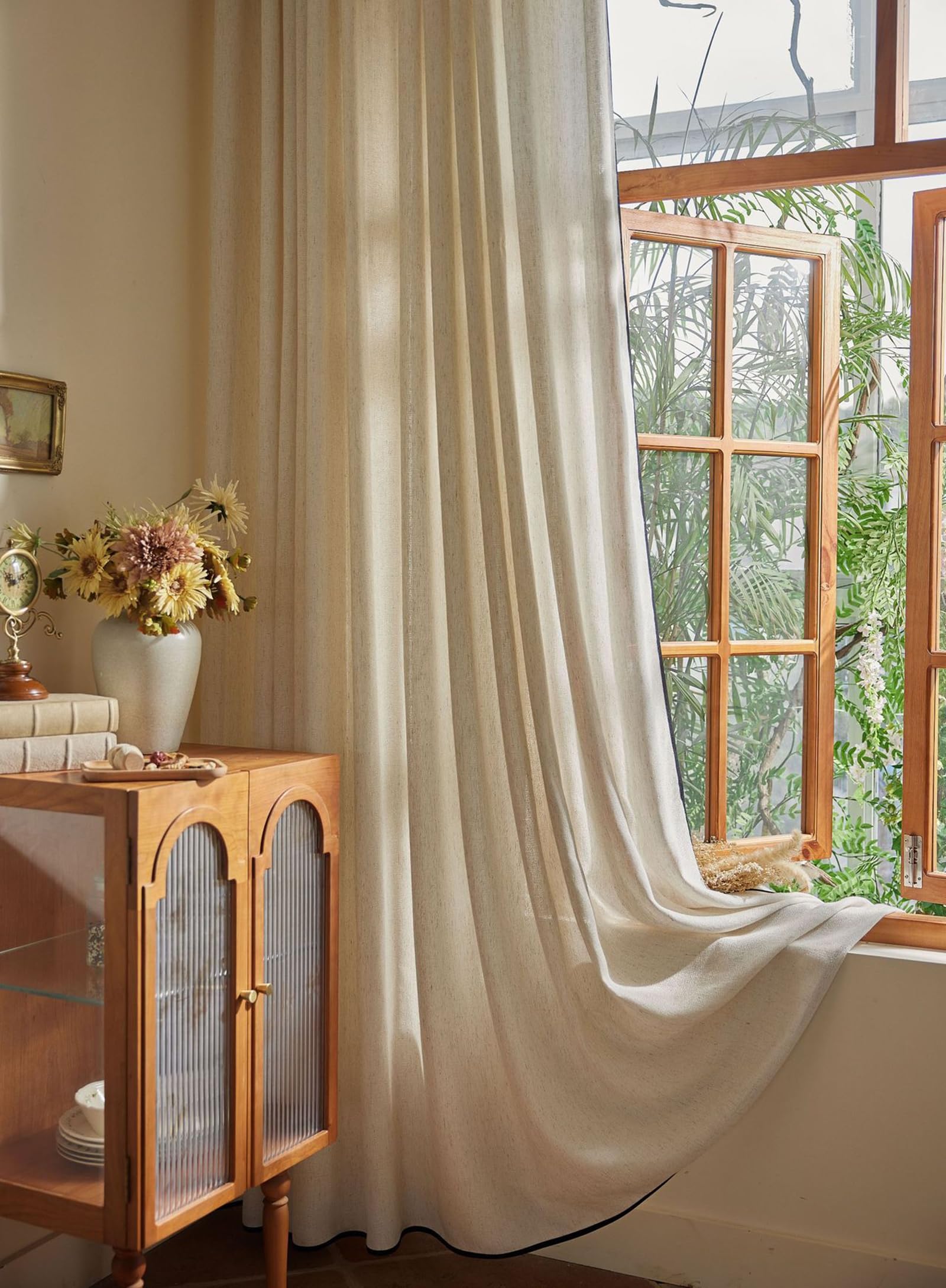 Rideau aspect lin beige uni finitions haut de gamme