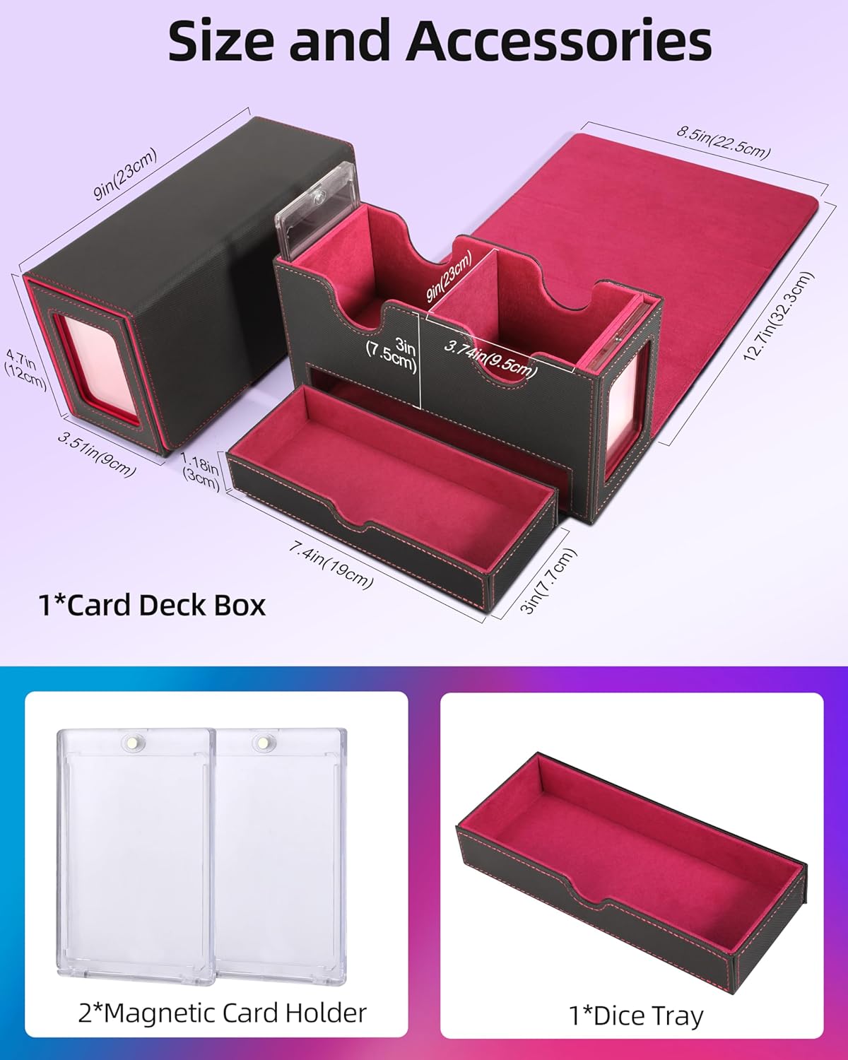 MTG Deck Box, MTG Commander Card Deck Box with Commander Display, Fits 250+ Single Sleeved, Double Card Storage Box with Dice Tray, Magnetic Card Storage Case for CCG TCG Sports Cards, Black Red
