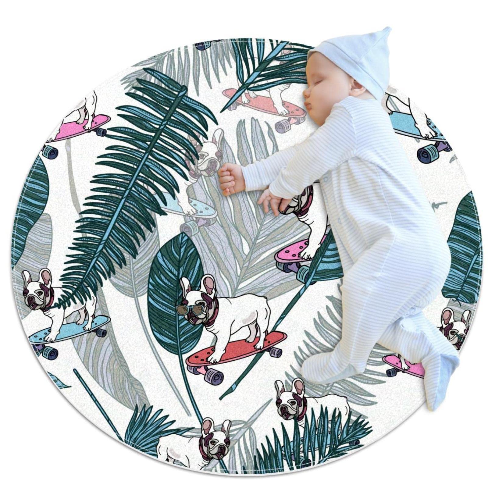 Tapis bouledogue français pour chambre enfant et salon moderne ø 1m