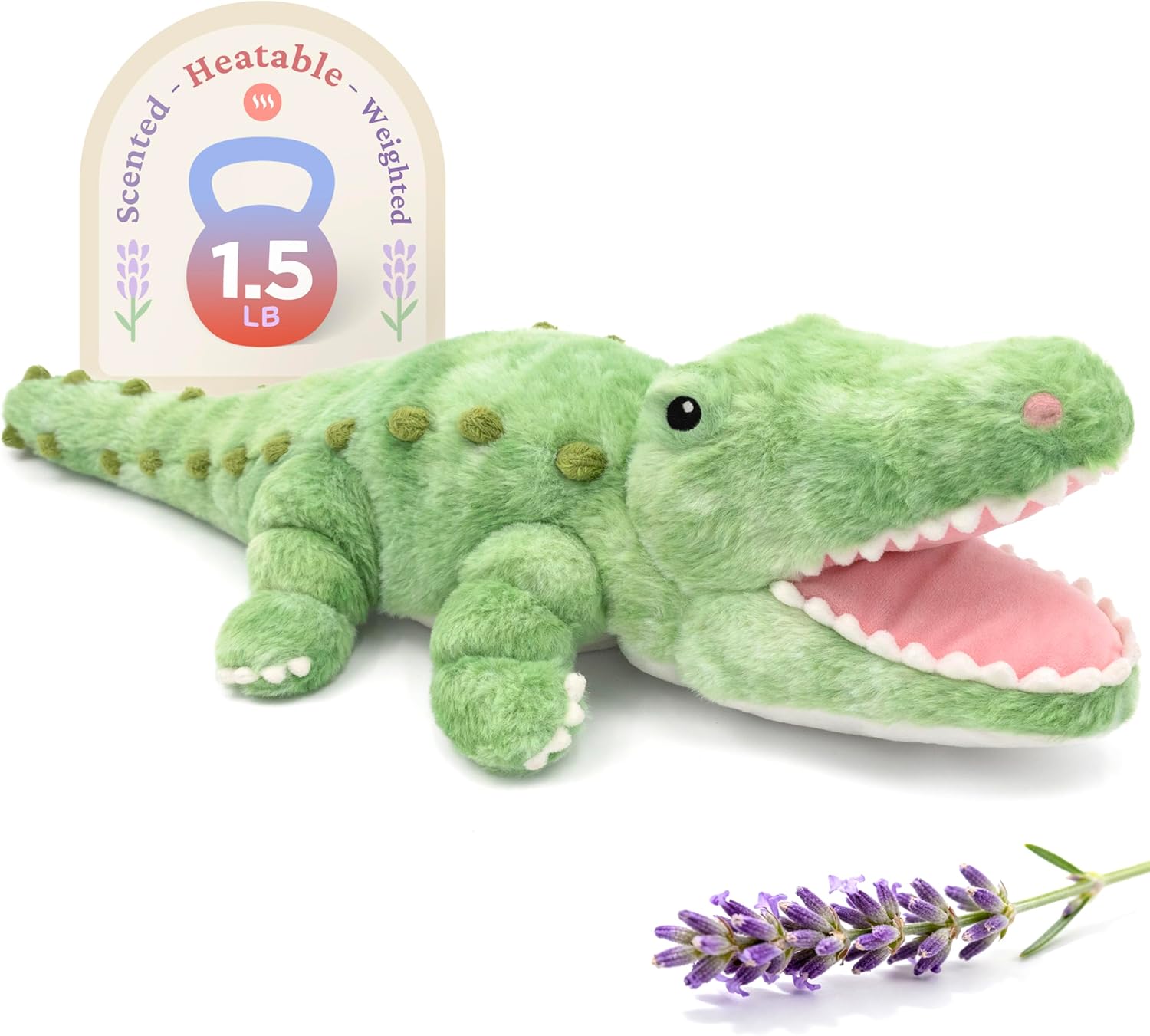IKASA Microwavable Crocodile Stuffed Animal,Heating Pad for Comfort and Warmth, Heatable and Coolable 1.5lbs Weighted Lavender Scent Alligator Plush Toy, Gift for Kids Boys Girls Adults