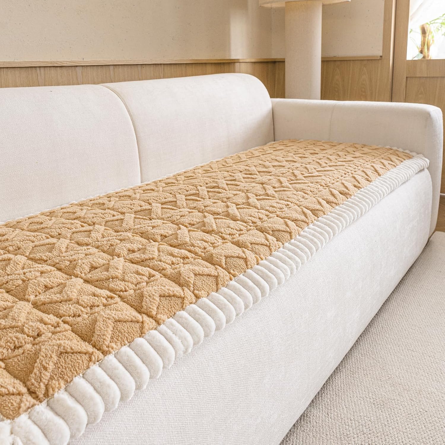 Fuzzy Couch Covers for Dogs, Non Slip Thick Dog Couch Cover Protector, Plush Pet Couch Covers for Sofa Washable, Soft Sofa Cushion Slipcovers Pet Friendly(1PC, Light Brown, 27.6”x70.9”)
