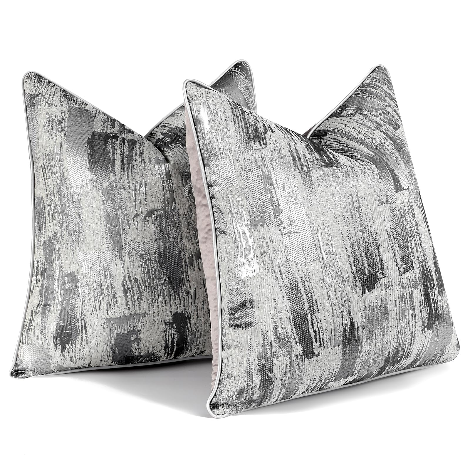 HOSTECCO Grey Silver Abstract Cushion Covers 45x45 cm Set of 2 Jacquard Cushion Cases Modern Decorative Pillow Covers for Sofa Couch Bed — image 1