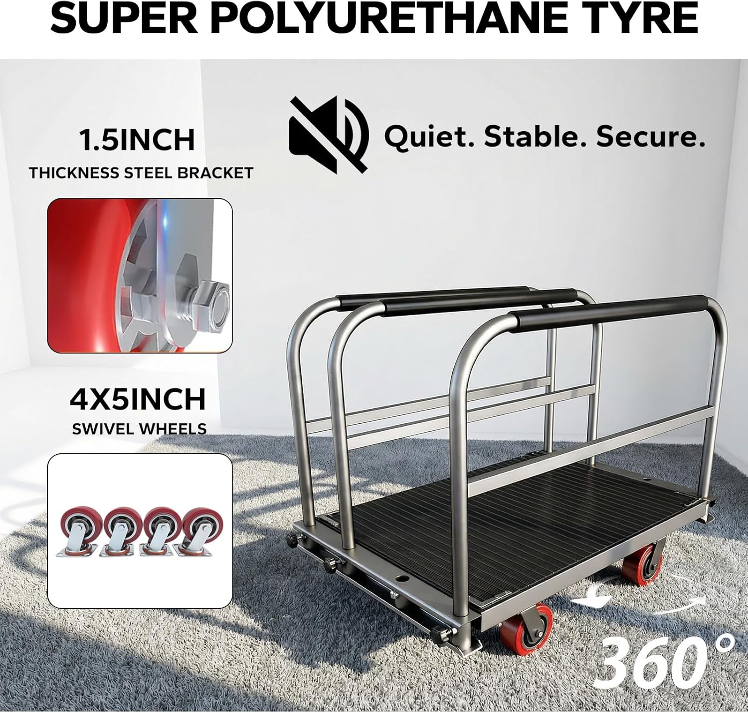 2IN1 Heavy Duty Panel Truck, 36" x 24" Platform Cart w/Rubber Mat & 3 Handrails, 2600 lbs Capacity Drywall & Lumber Cart, Flatbed Cart w/2 Swivel Casters, All-Steel Hand Truck Push Cart