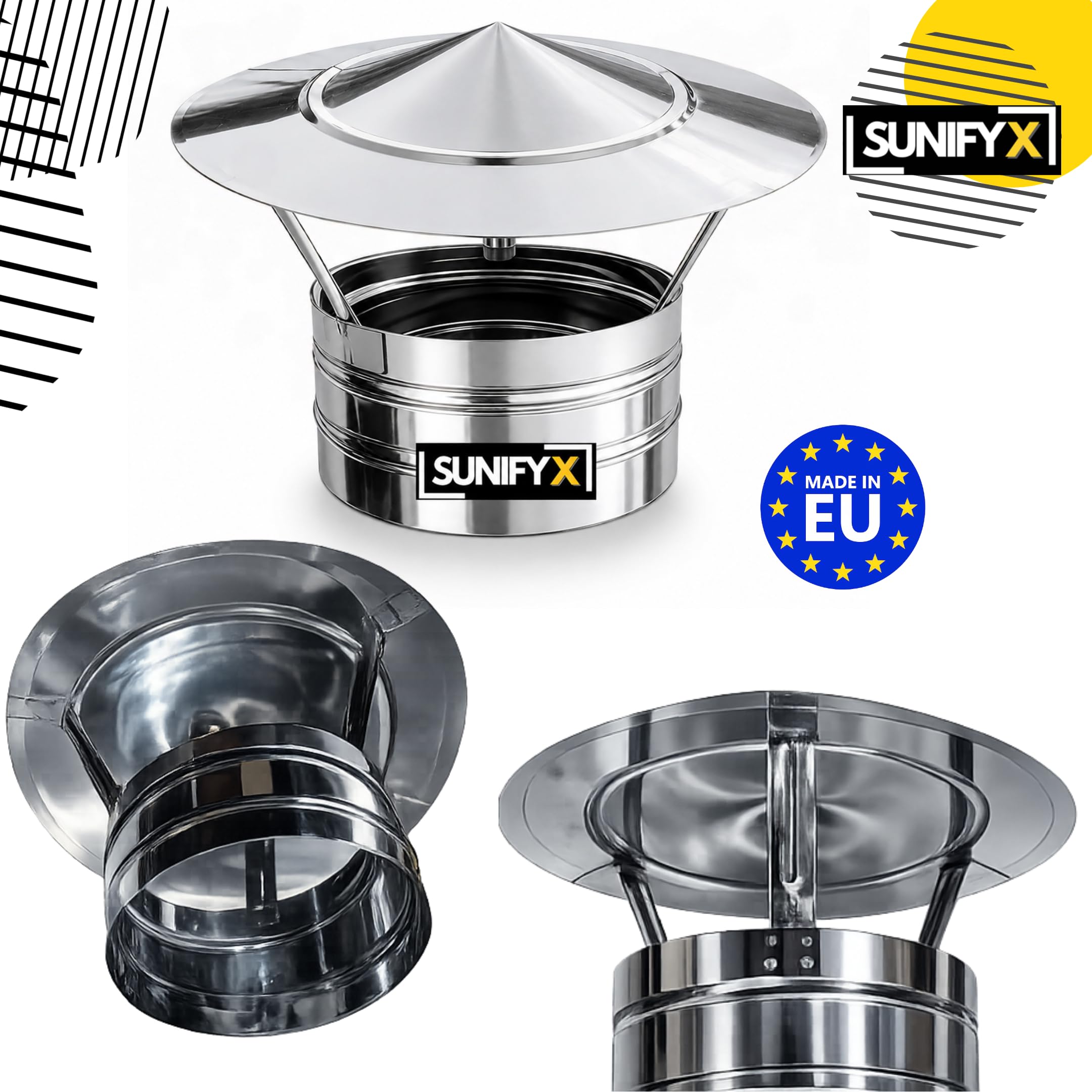 200mm SUNIFY Edelstahl Schornsteinhaube Kaminabdeckung Regenhaube INOX 304 Schornstein Schornsteinabdeckung Abdeckhaube Rauchrohr Kaminaufsatz Schornsteinaufsatz Kaminhaube Kaminh Regenschutz