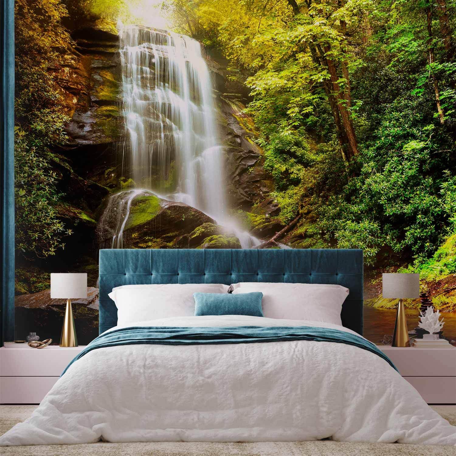 decomonkey Fototapete Wald Wasserfall, 450x315 cm, XL, Natur Landschaft | Vlies, Schlafzimmer, Wohnzimmer, Tapete, Fototapeten, Tapeten, Vliestapete, Wandtapete, moderne, Wandbild, Wand