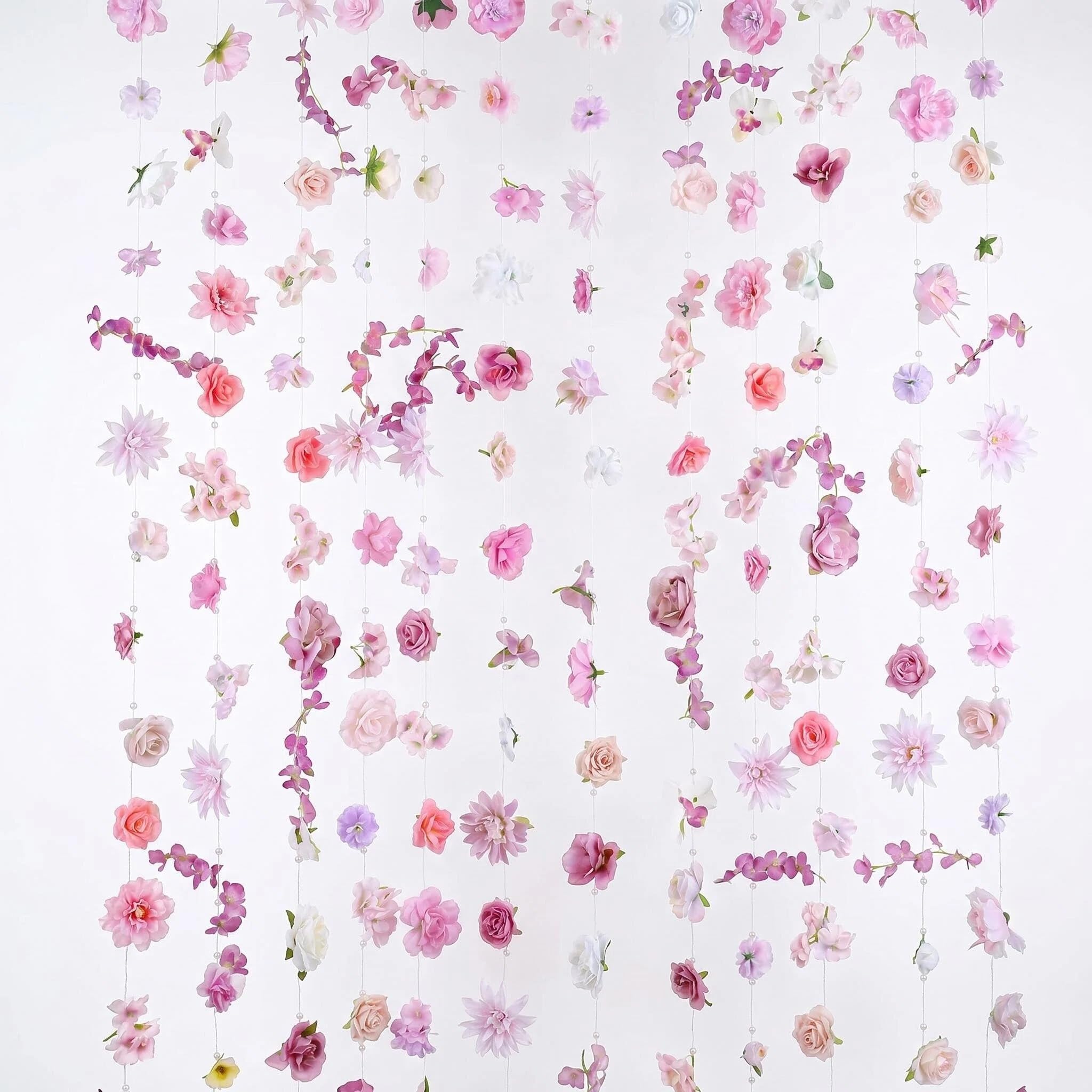 6.56 ft Flower Garland Hanging Artificial Wildflower Decor, Ceiling Floral Backdrop for Garden Wall, Baby & Bridal Shower, Birthday Party Supplies, Artificial Hanging Wildflower Garland (Pink)