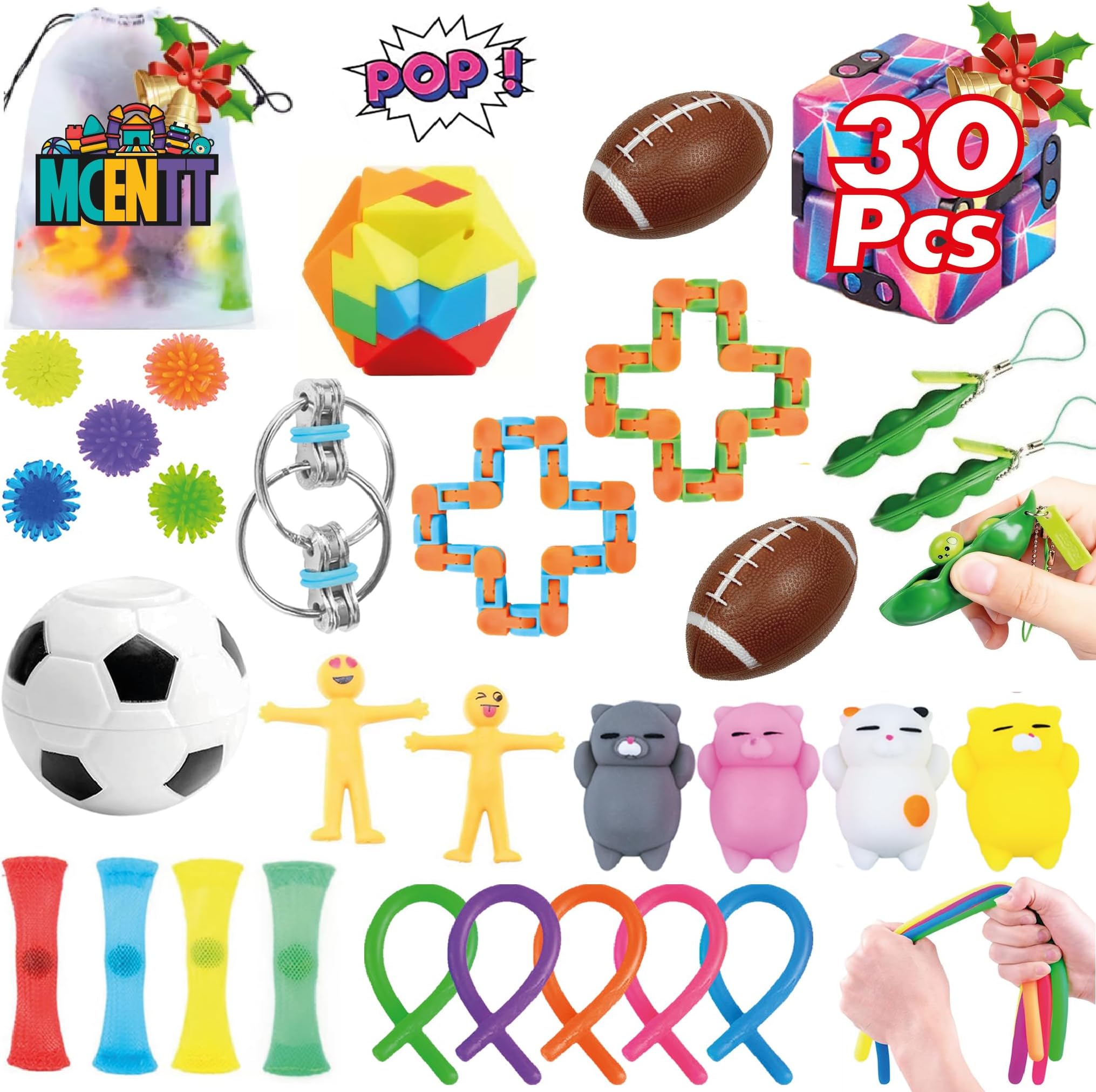 MCENTT 30 Pcs Fidget Toys Set Cheap,Sensory Simple Dimple Fidgets Toy Set,ADHD Autism Therapy Anxiety Relief Fidgeting Toys Set for Kids and Adults (Pack of 30)