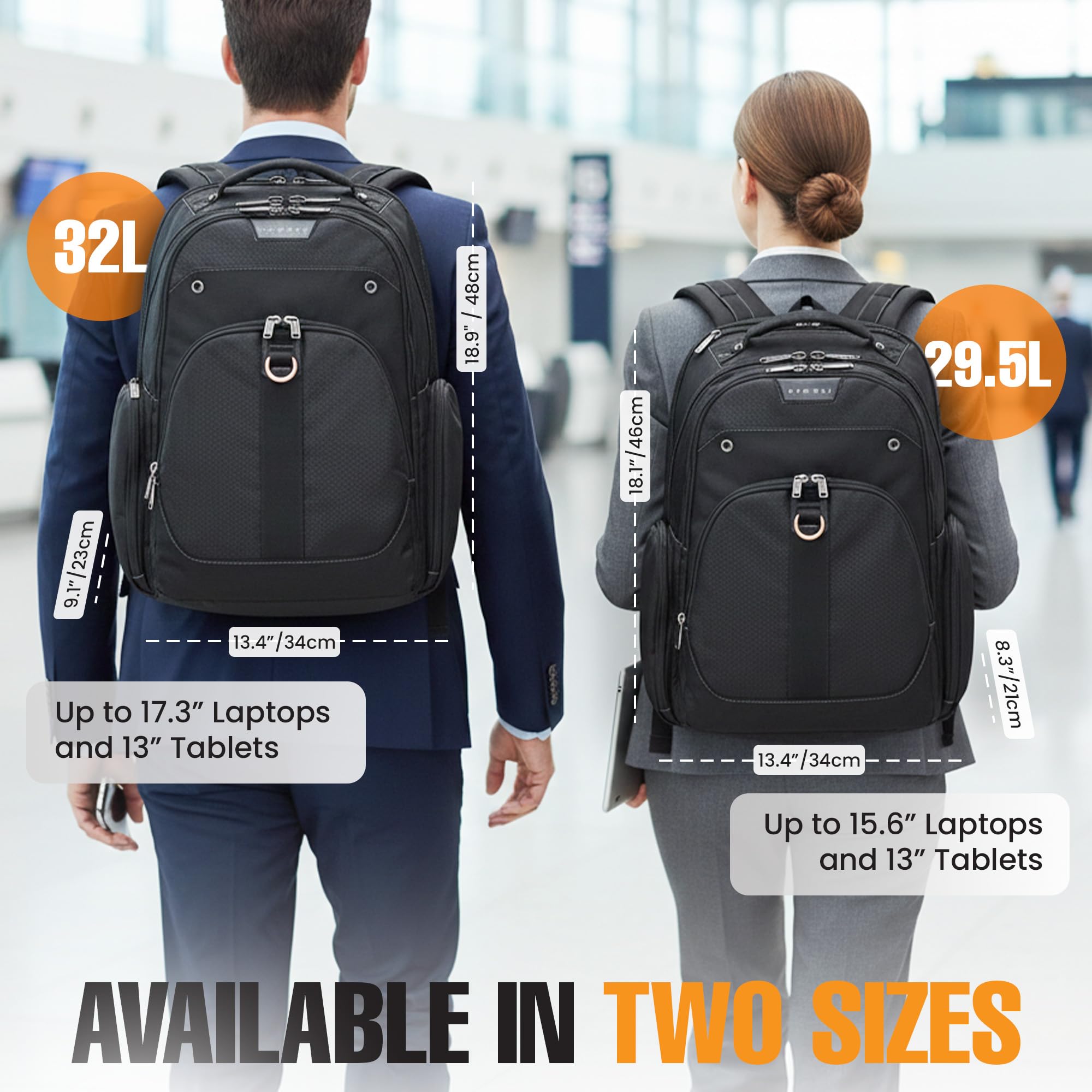 Everki EKP121-1 Atlas Checkpoint Friendly 13-Inch to 17.3-Inch Laptop Backpack Adaptable Compartment (EKP121),Black | Polyester, Durable, Adjustable Padded Pockets, Business, Travel