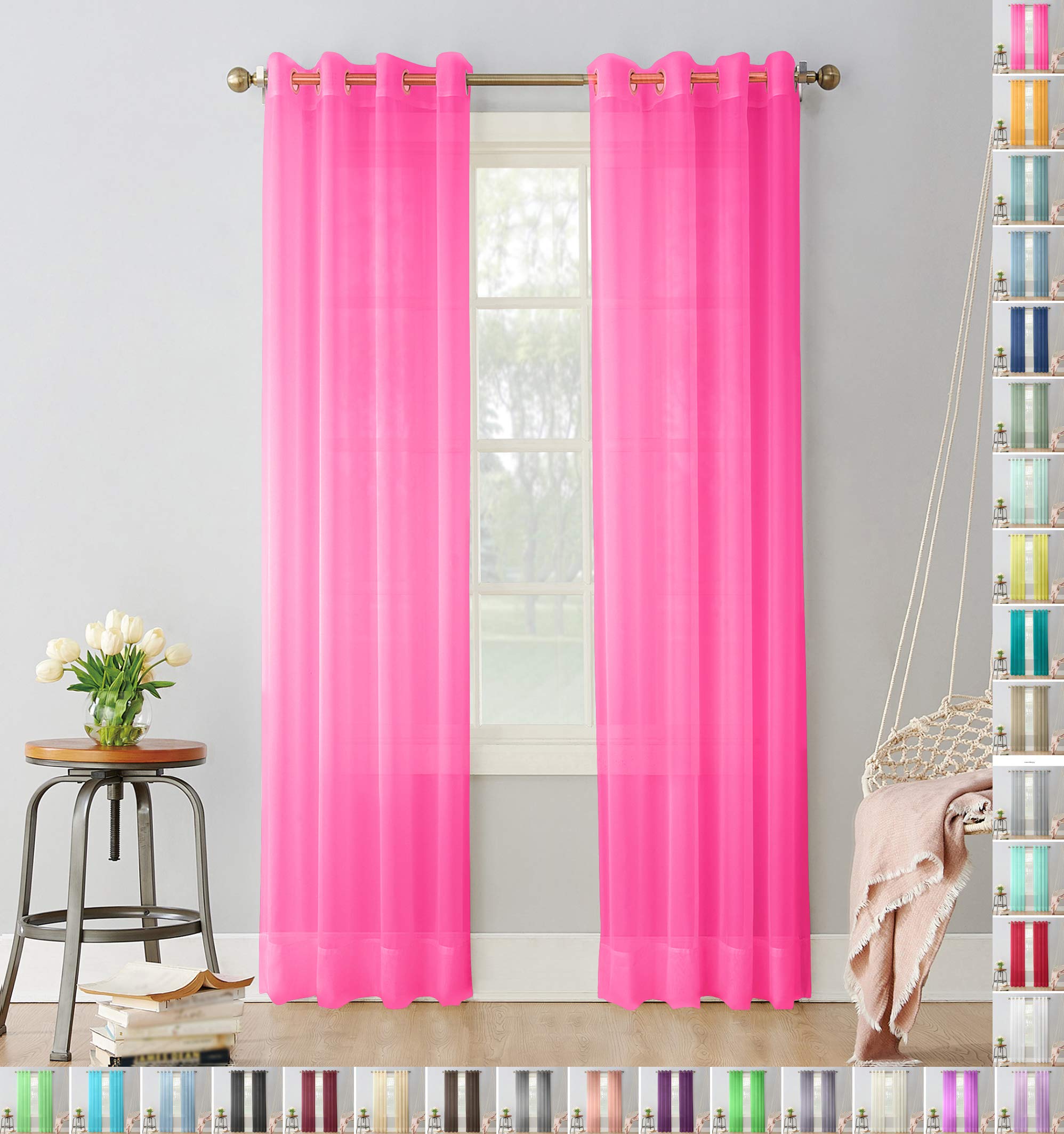 Megachest pair of sheer voile RING top (hot pink, 56" wideX90 drop(W142cmXH228.5cm)) — image 1