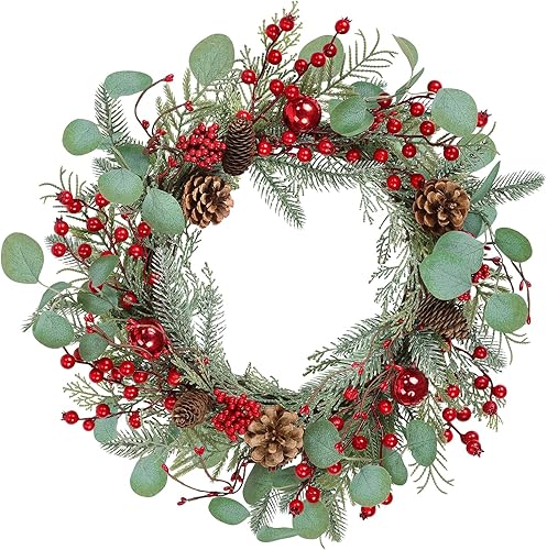 Pauwer Guirnalda de Navidad con forma de cono de pino artificial, decoración de escalera de Navidad, decoración de Navidad para buzón, guirnalda de