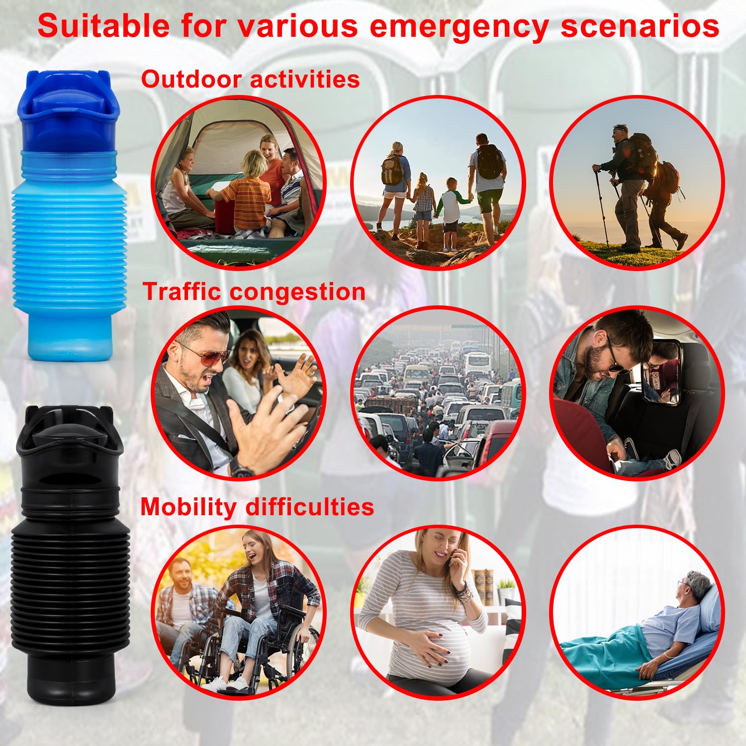 Botellas para orina para hombres, botella plegable con bolsas desechables, orinal de emergencia portátil para hombres y mujeres, 750 ml, a prueba de fugas, juego de 2 botellas para orina adecuadas