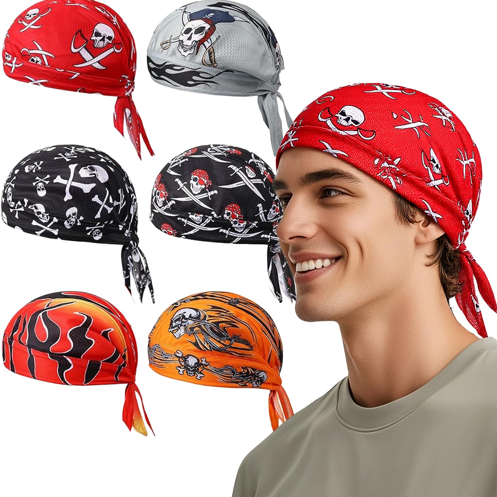 Barelove 6Pcs Do Rag Skull Caps for Men Breathable Cooling Doo Rags Hat Helmet Linner Beanie Cycling Motorcycle