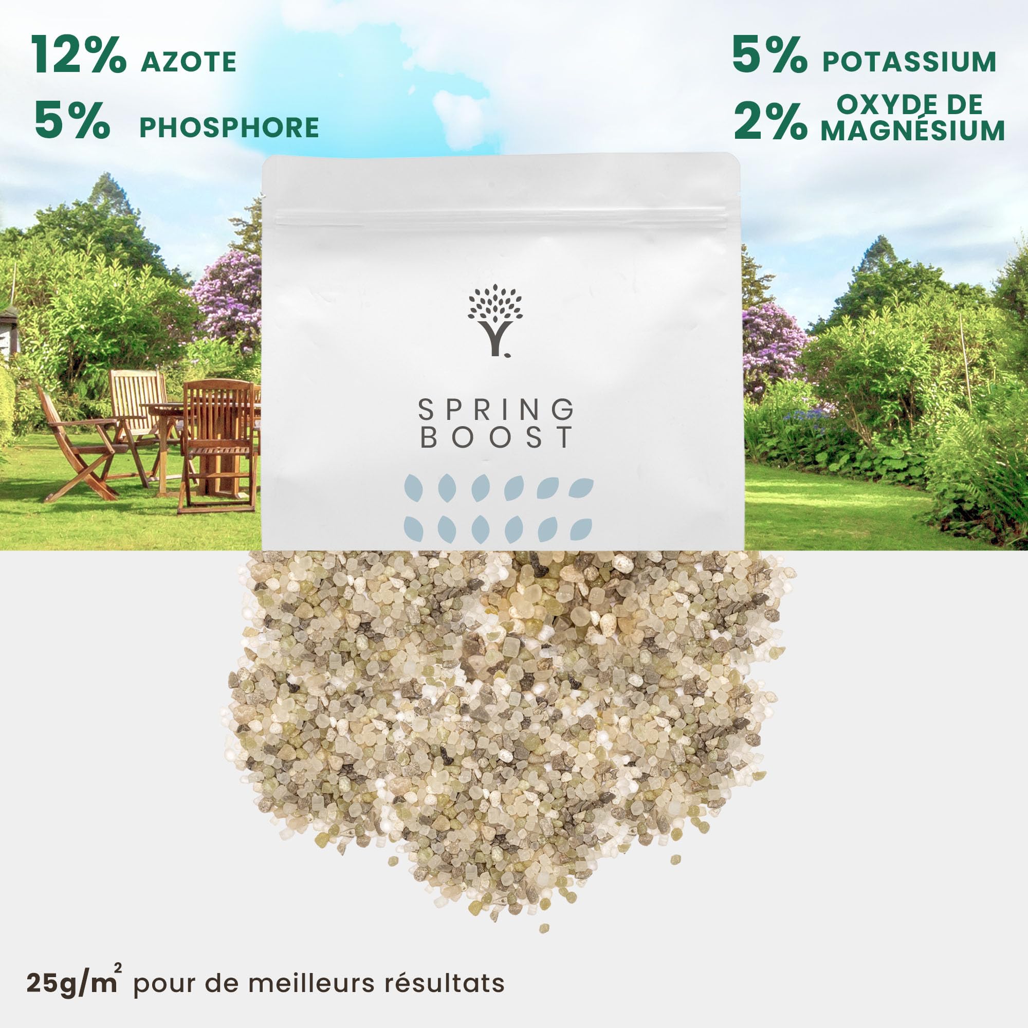 MOOWY Spring Boost Engrais Gazon 250 m², à Forte Teneur en Azote pour un Effet Immédiat - Inodore et Inoffensif pour les Enfants et les Animaux