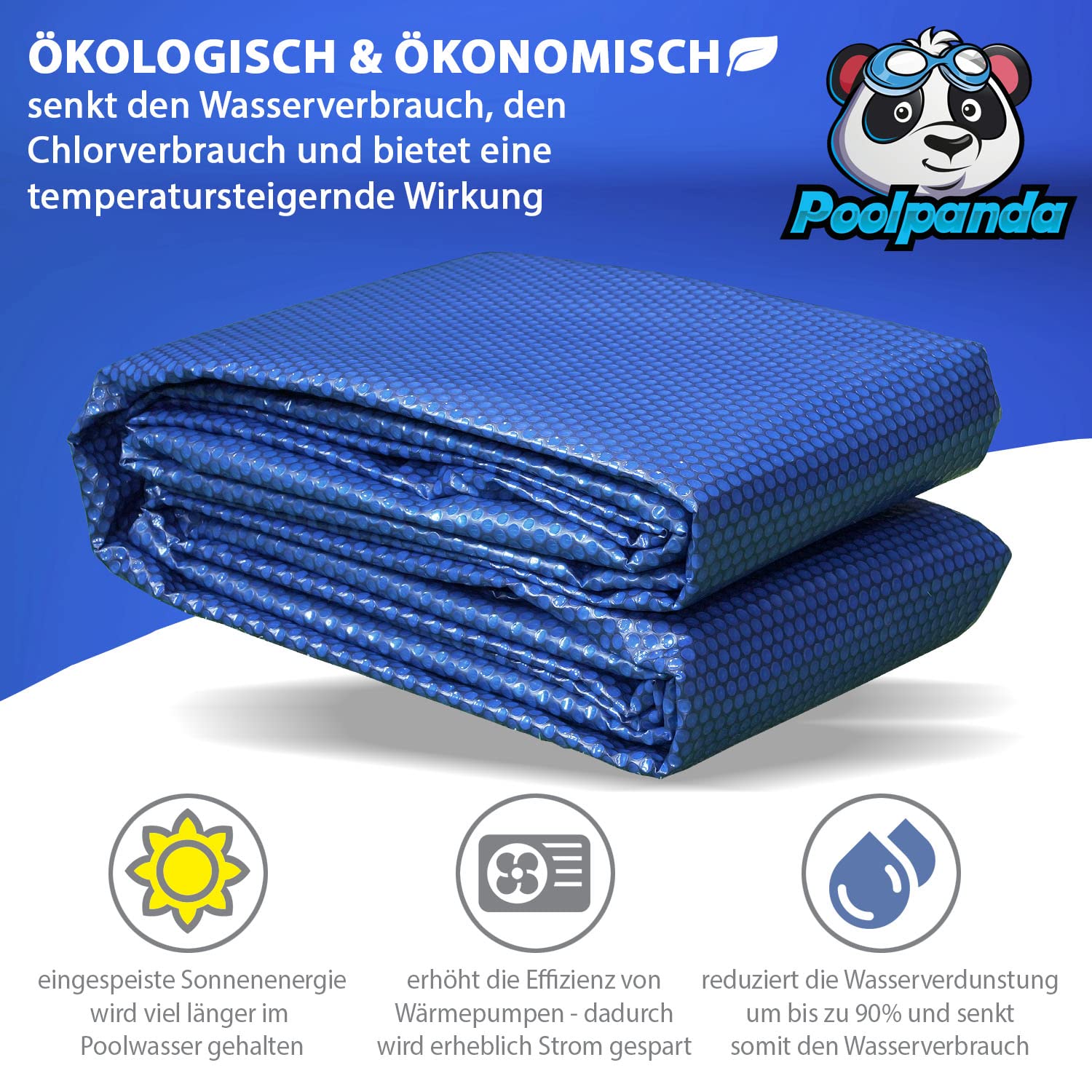 Poolpanda Solarfolie Ø 366 cm schwarz/blau 400my Solarplane Noppenfolie
