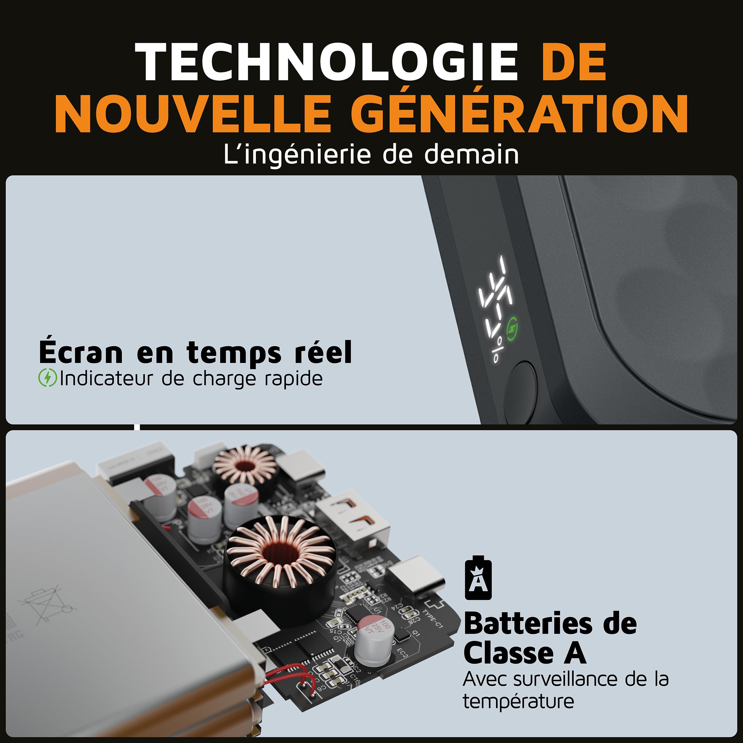 Xtorm Fuel Series 5 Powerbank 67W 27 000mAh, 2X USB-C PD/1x USB-A, Affichage LED, Recharge d'ordinateur Portable, Compatible avec iPhone et Samsung, Noir