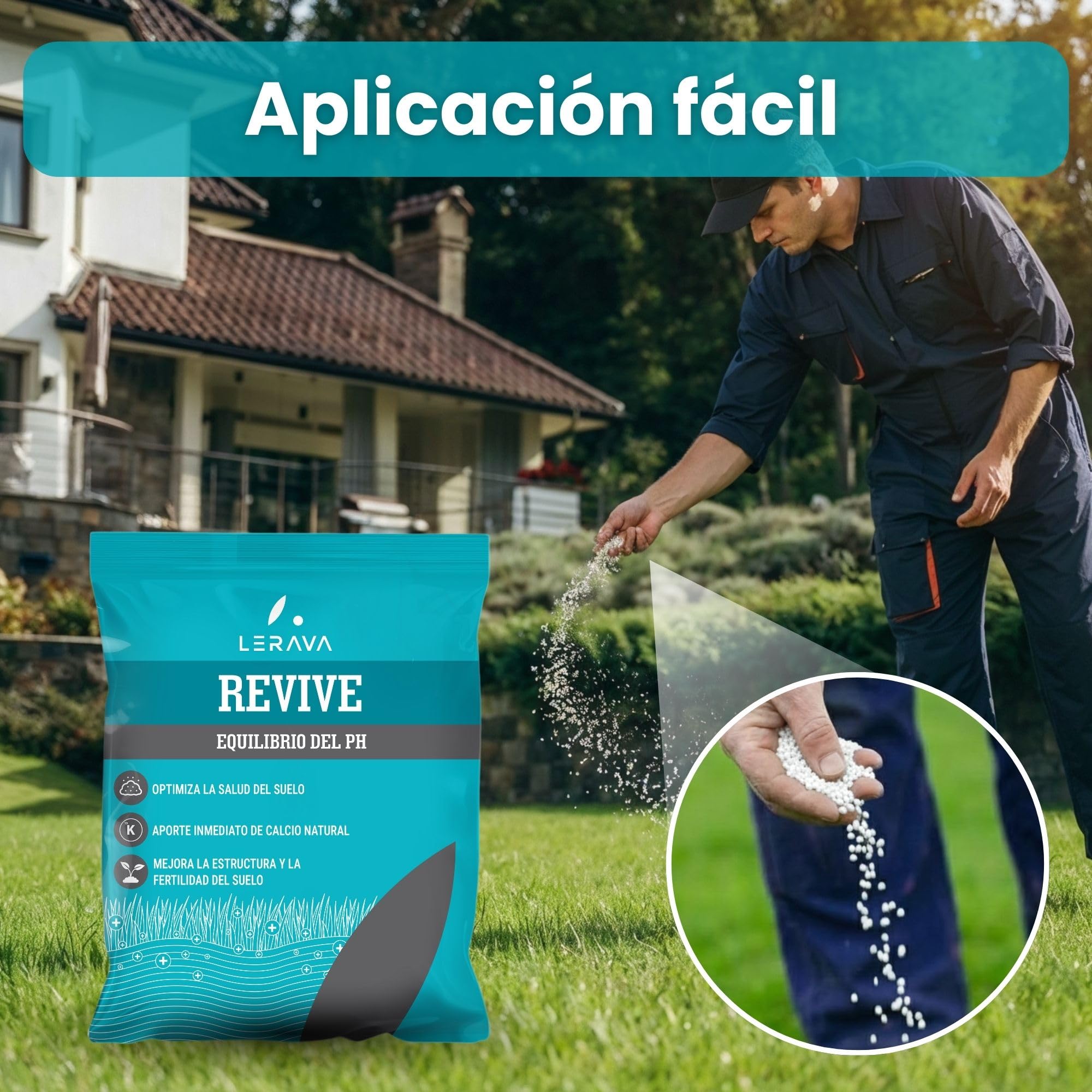 LERAVA Revive (9 kg) - Cal para césped para equilibrio óptimo del pH - enmienda calcárea para mejorar la estructura y fertilidad del suelo- aporte natural de calcio para césped denso y resistente
