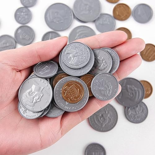 Miniatura 4 de 100 monedas falsas para el aprendizaje de los niños, monedas de juego de plástico para enseñanza, 100 níquel para niños, tienda de juegos de