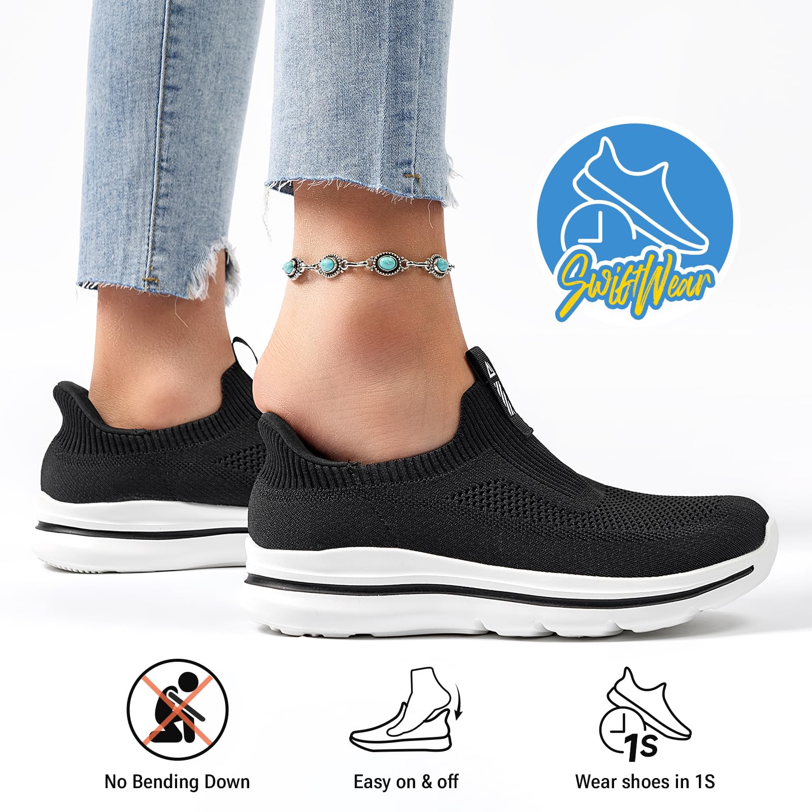 ODCKOI Sneakersy damskie bez rąk, lekkie, wsuwane, antypoślizgowe, wygodne, do chodzenia