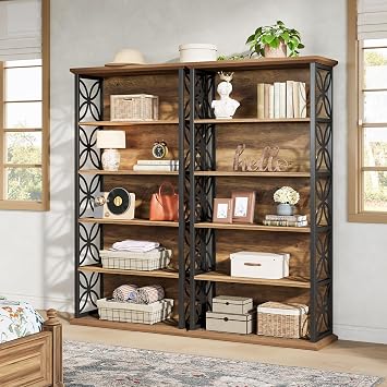 Tribesigns 6-Tier Tall Bookshelf Set of 2, 71" Industrial Bookcase with Metal Frame, Freestanding Open Storage Shelves for Home Office, Living Room, Bedroom