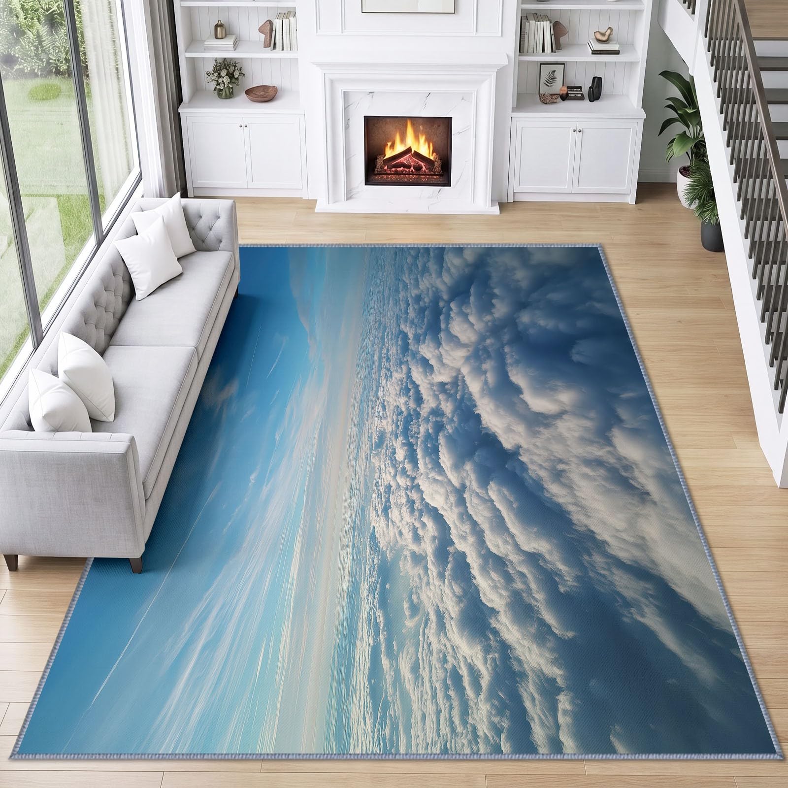 Tappeto con cielo blu e nuvole, 100 x 160 cm, lavabile, per soggiorno, a pelo basso, antiscivolo, morbido, per interni, camera da letto, dormitorio, stanza dei giochi