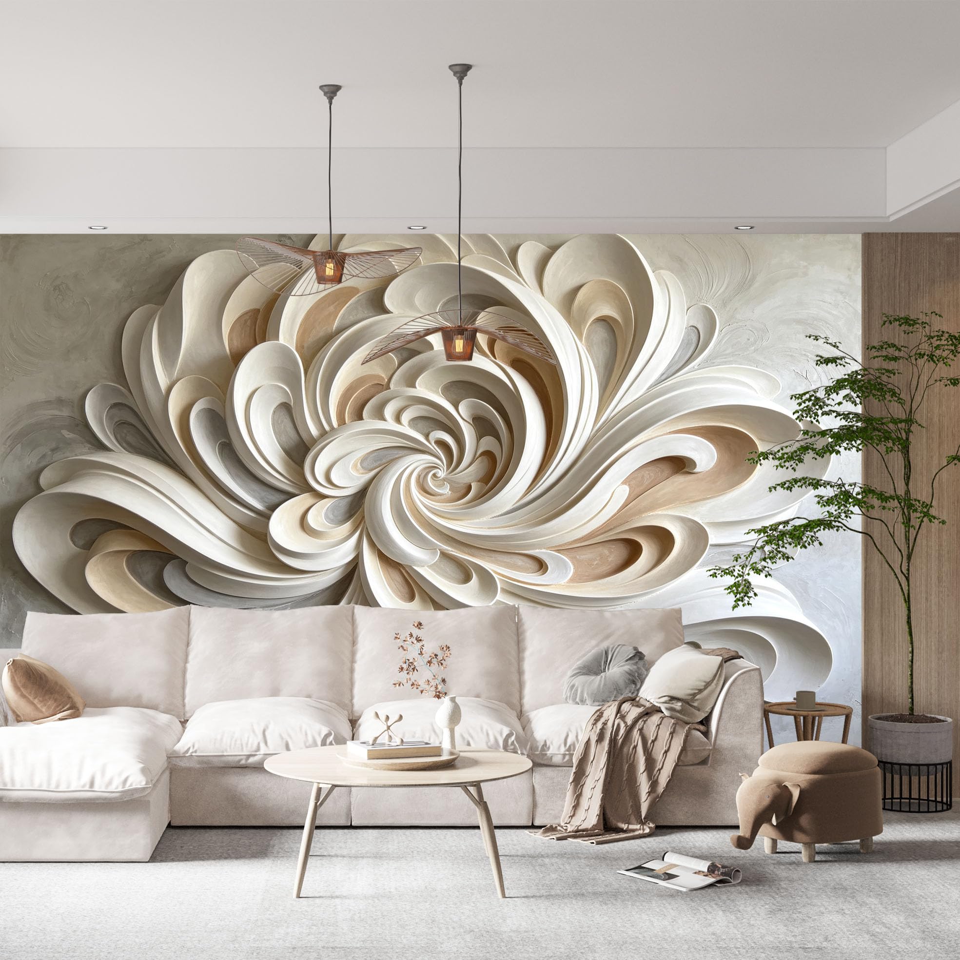 Papel pintado floral escultórico abstracto con efecto 3D pétalos remolinos papel pintado no tejido moderno lujo pétalos curvos revestimiento de pared en 400 x 280 cm crema beige decoración de pared de