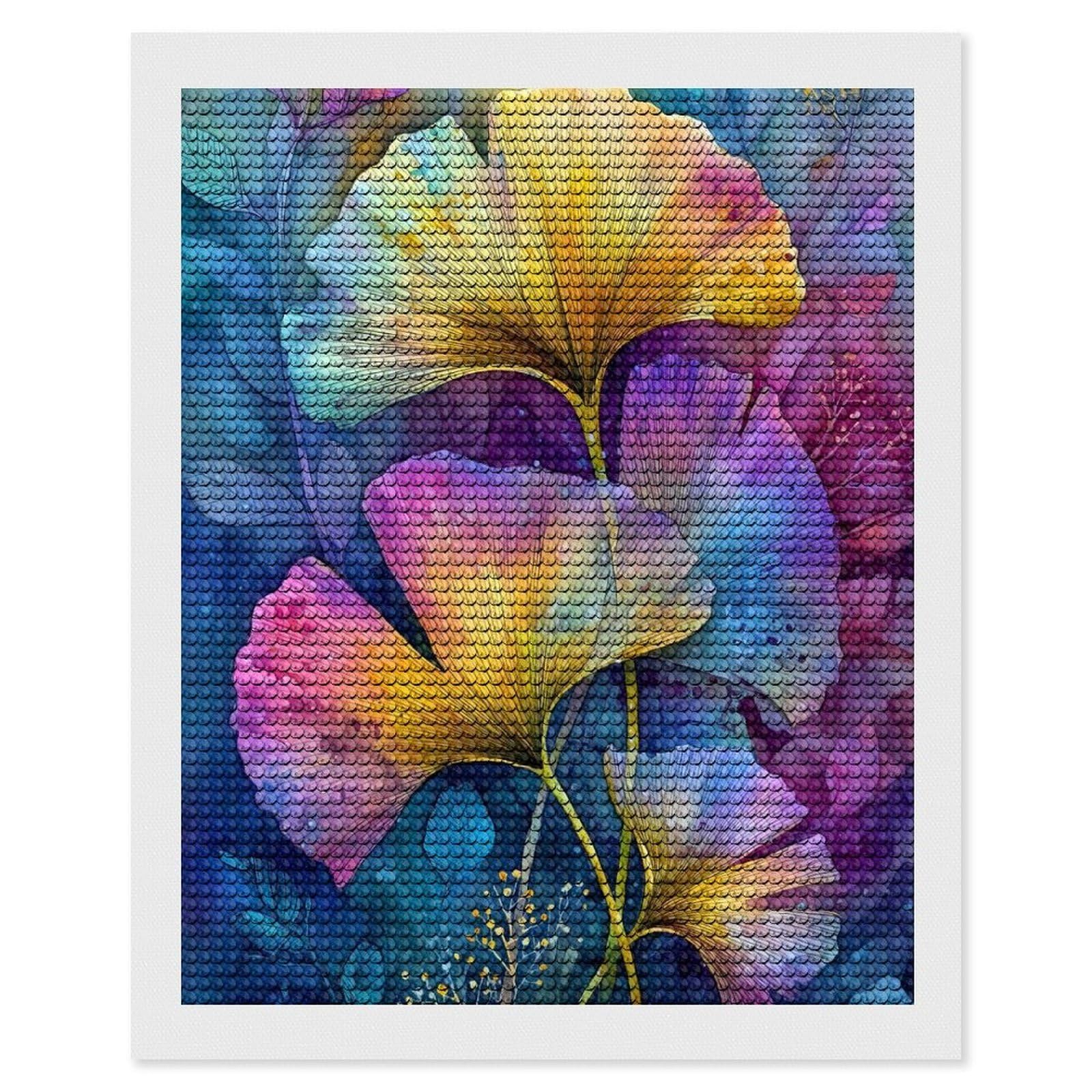 Junmoney Colorful Ginkgo Leaves Watercolor Painting DIY Diamond Art Canvas Kit 16"x20", Simple to Start, Fun Craft Experience, Modern Decor, Gift Idea, Adhesive Canvas
