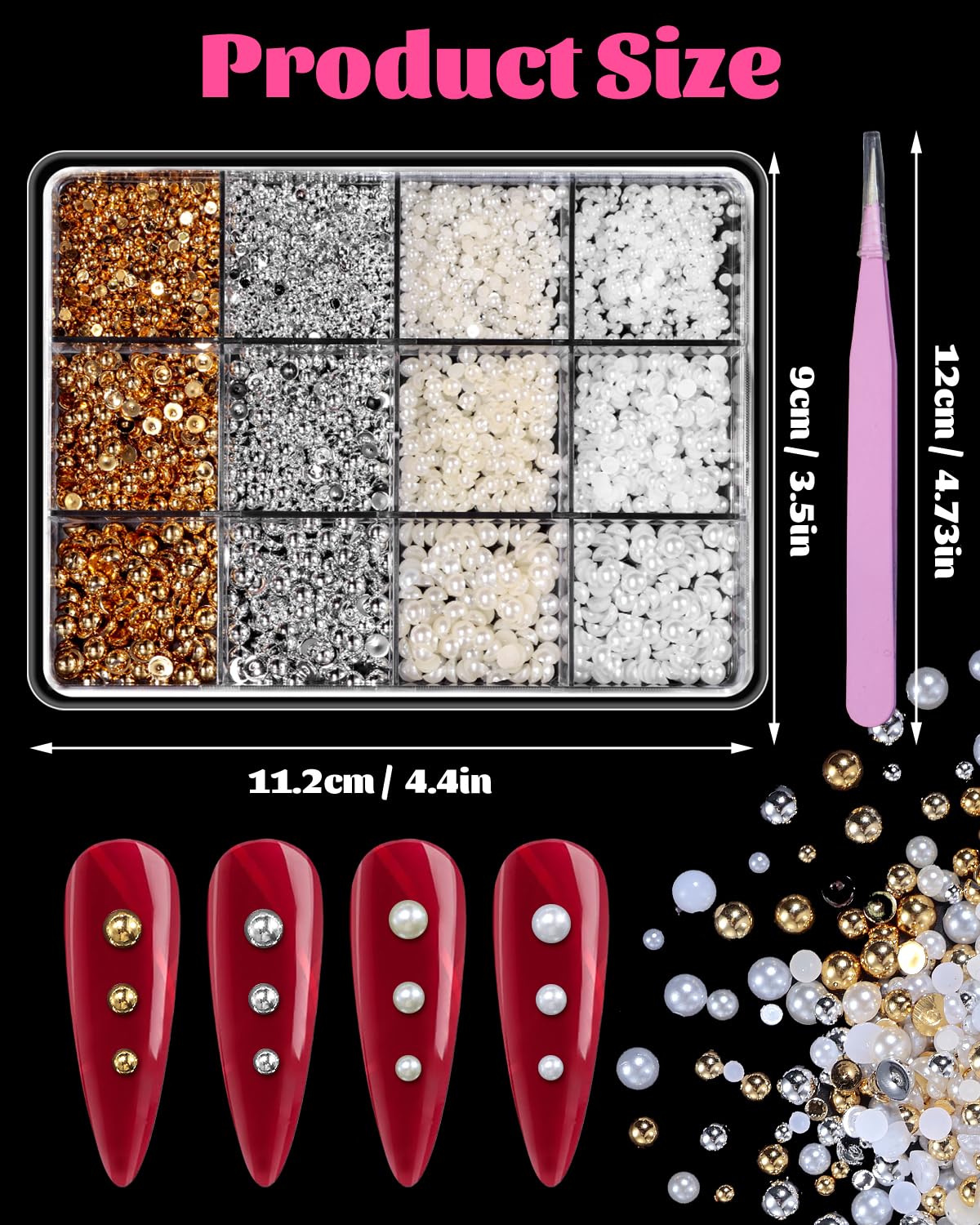 Gold Silver Half Pearls Beads Mix Sizes Flatback Nail Pearls for Nail Art, White Beige Nail Pearls Gems ABS Round Plastic Beads for Manicure Face Art DIY Crafts Jewelry Shoes Clothes Accessories - Image 5