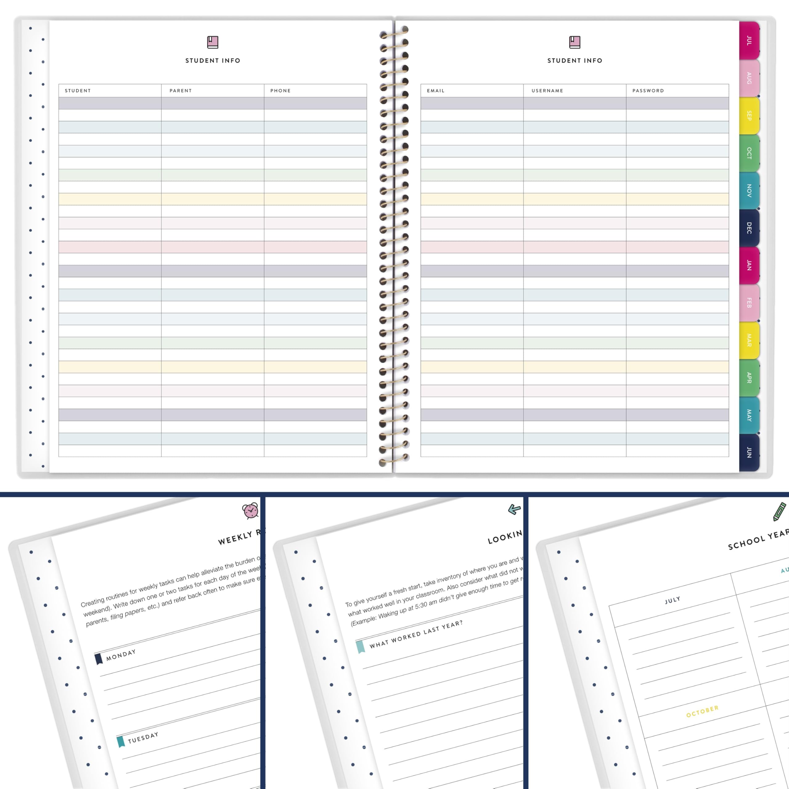 AT-A-GLANCE Lehrerplaner 2026–2027, wöchentlich und monatlich, akademisch, 12 Monate, Juli-Juni, 21,6 x 27,9 cm, vereinfacht von Emily Ley, Happy Stripe (EL54-905A)