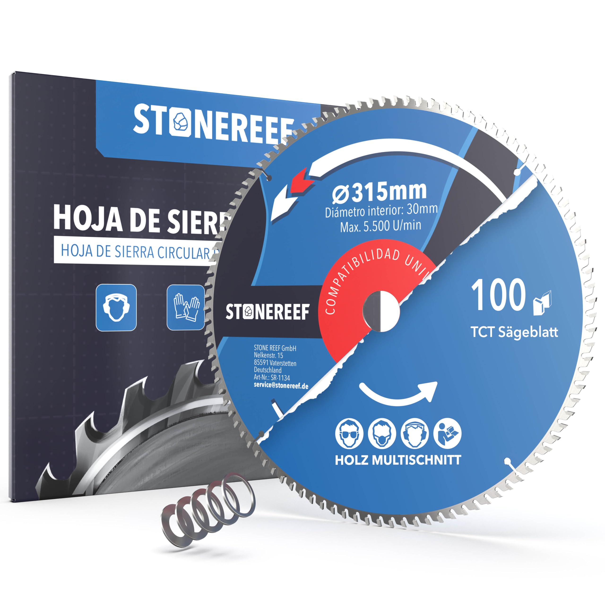 Hoja de sierra circular 315 x 30 mm, incluye adaptador a orificio de 20 y 16 mm, compatible con amoladora angular de Bosch, Makita, etc. Hoja de sierra circular resistente a clavos, para madera