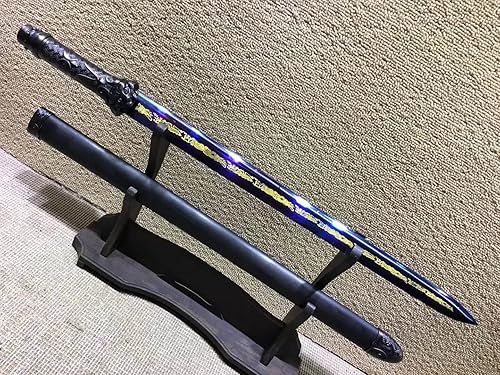 Espada de león, hoja azul de acero de alto manganeso, vaina negra, ajuste de aleación, longitud de 29 pulgadas