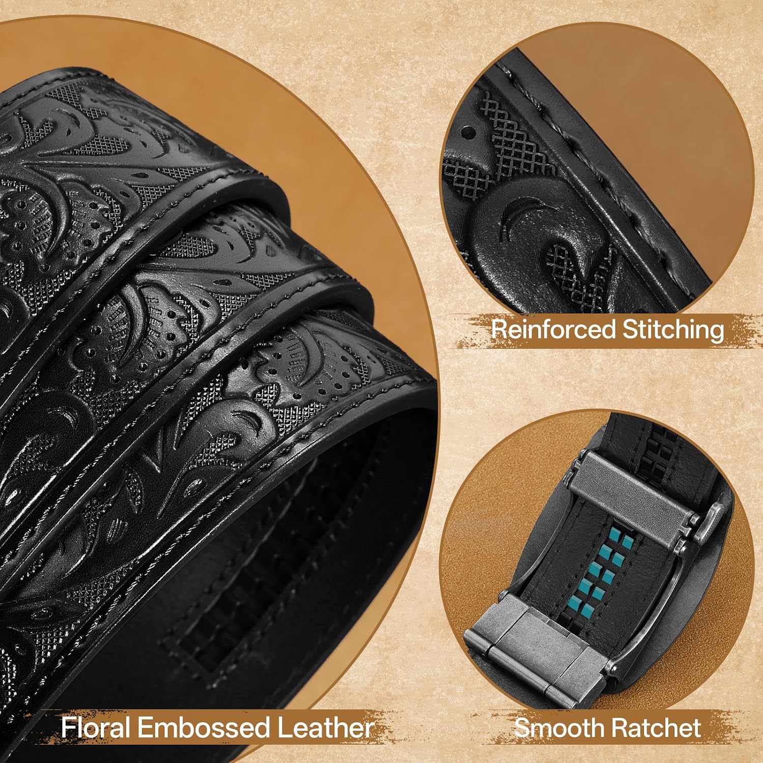 Cowboy Western Ratchet Belt for Men Women with Automatic Western Buckle, Ratchet Cowboy Leather Belt for Jeans Gifts