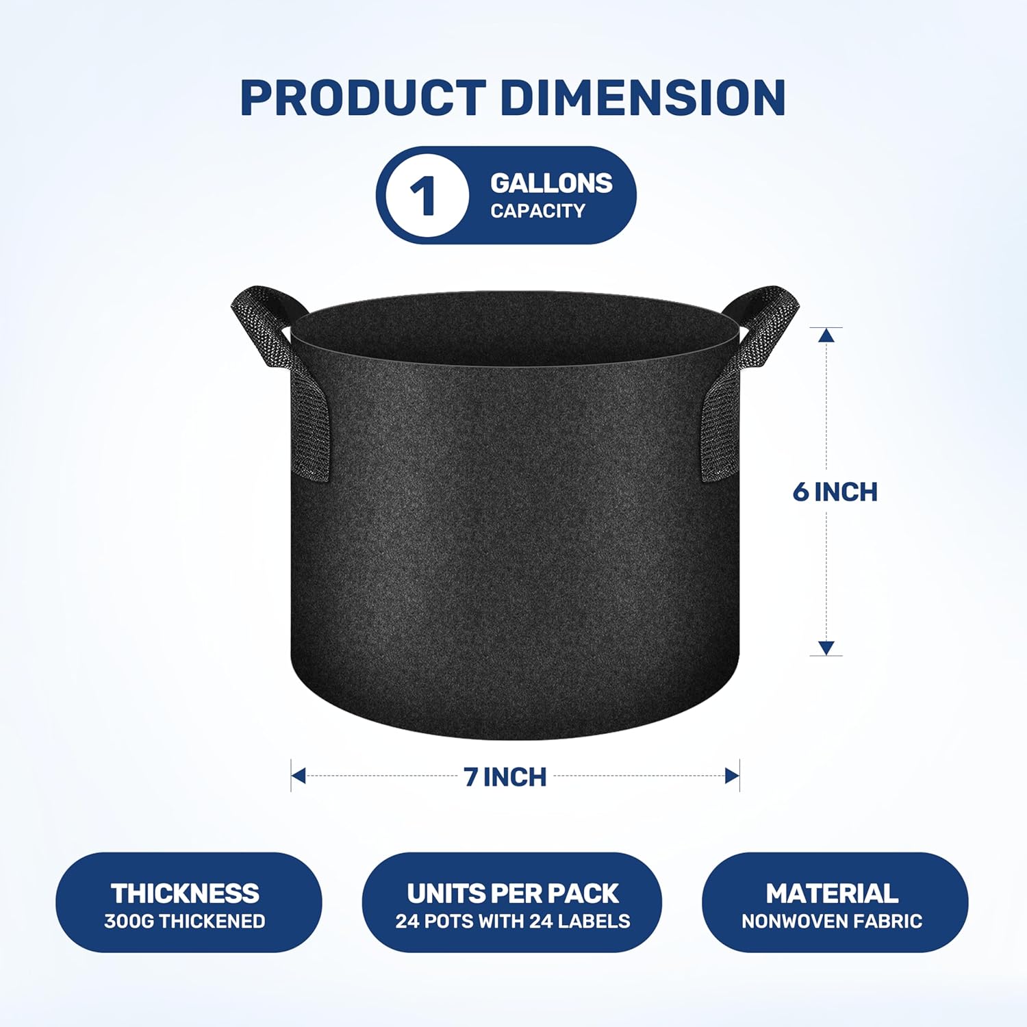 YSSOA Grow Bags 24 Pack 1 Gallon 300G Reusable Breathable Gardening Pots with Handles Non-Woven Fabric Plant Bags, Heavy Duty Planting Bags for Grow Tent Hydroponic & Outdoor Vegetables Tomatoes