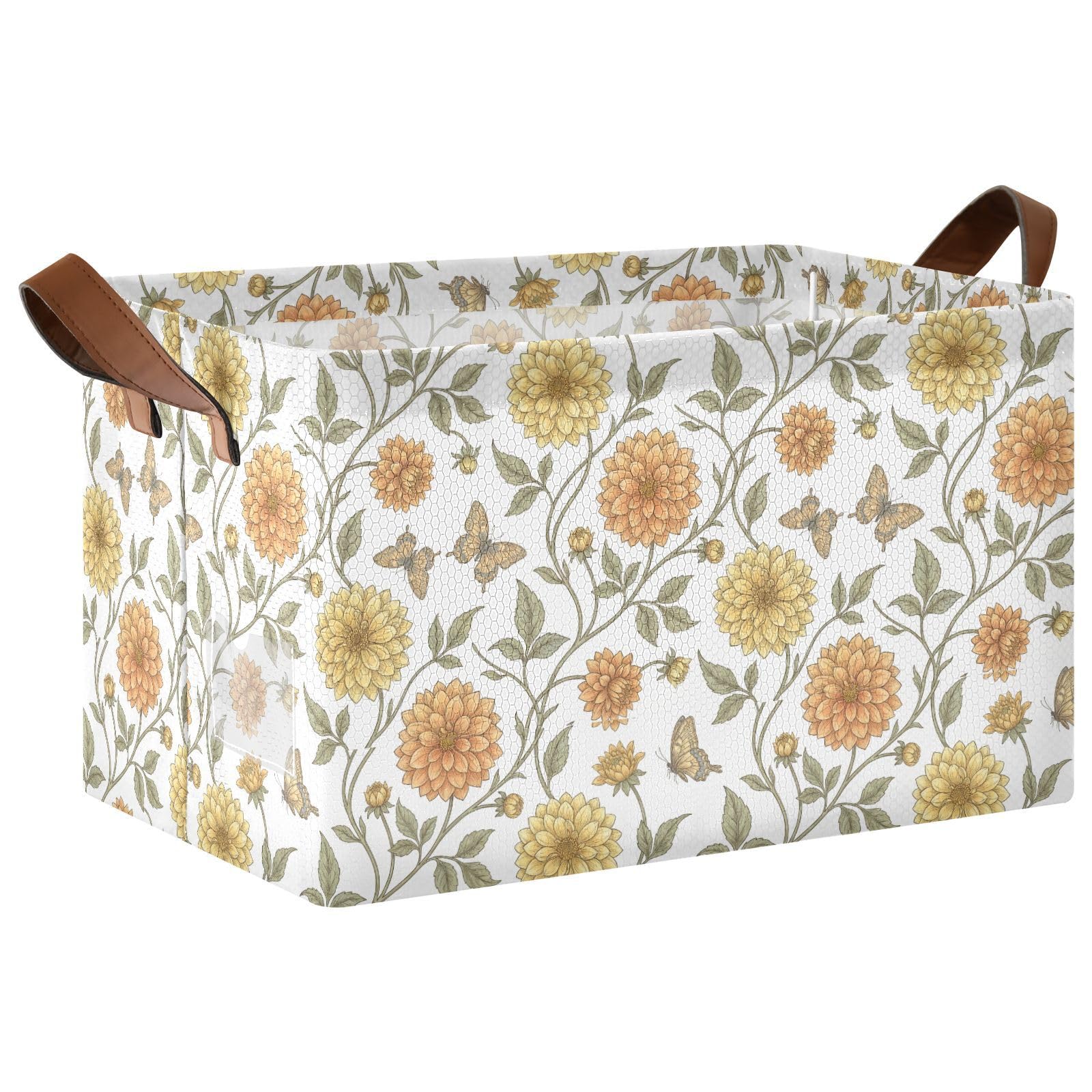 KLL Dahlia_butterfly_william_morris_pattern Kosze do przechowywania na półki z uchwytami, dekoracyjne, duże pojemniki na książki, ręczniki i ubrania, 2-pak cajas de madera para organizar