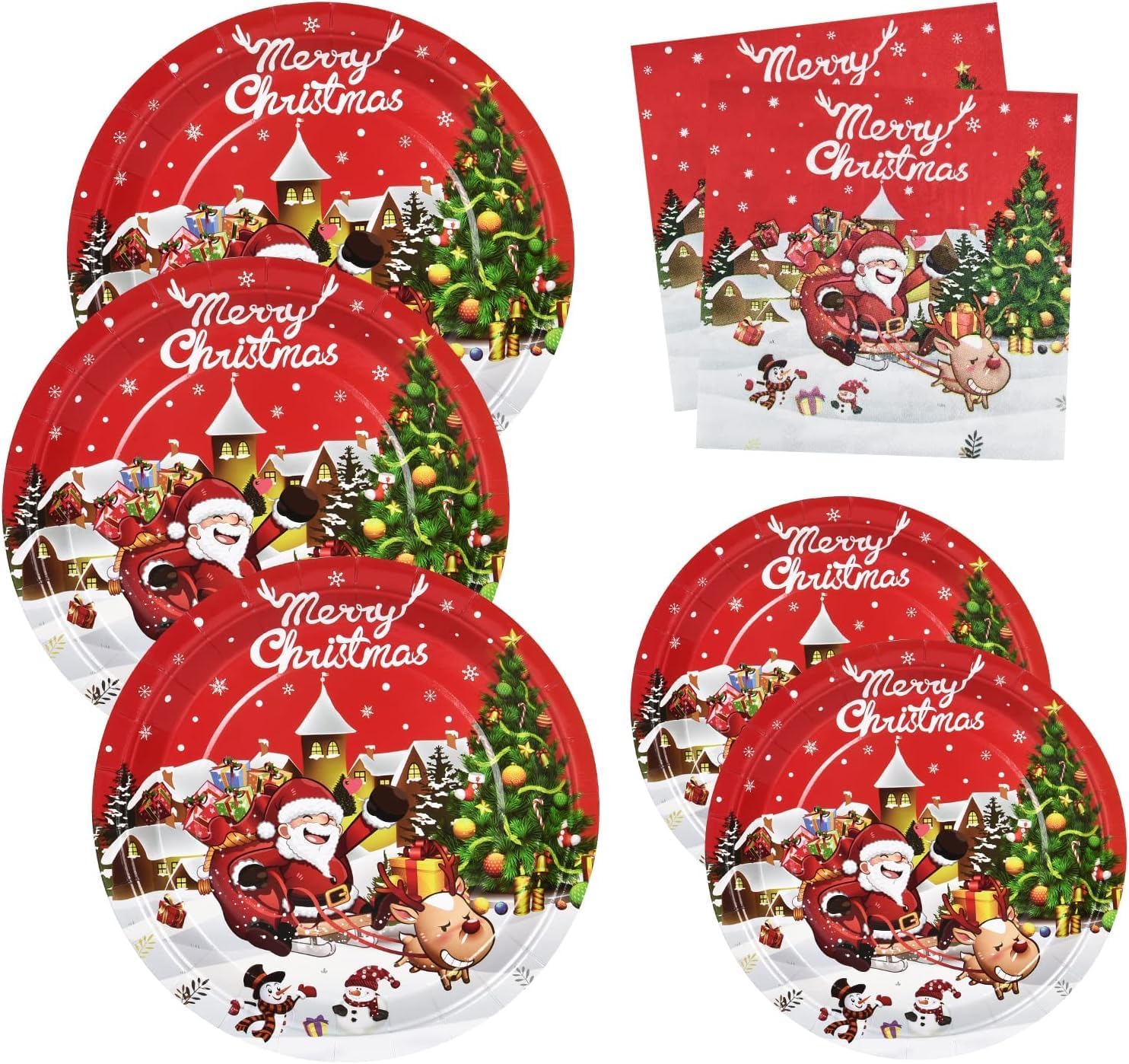 Homlouue 150 PCS Christmas Paper Plates and Napkins Christmas Party Supplies