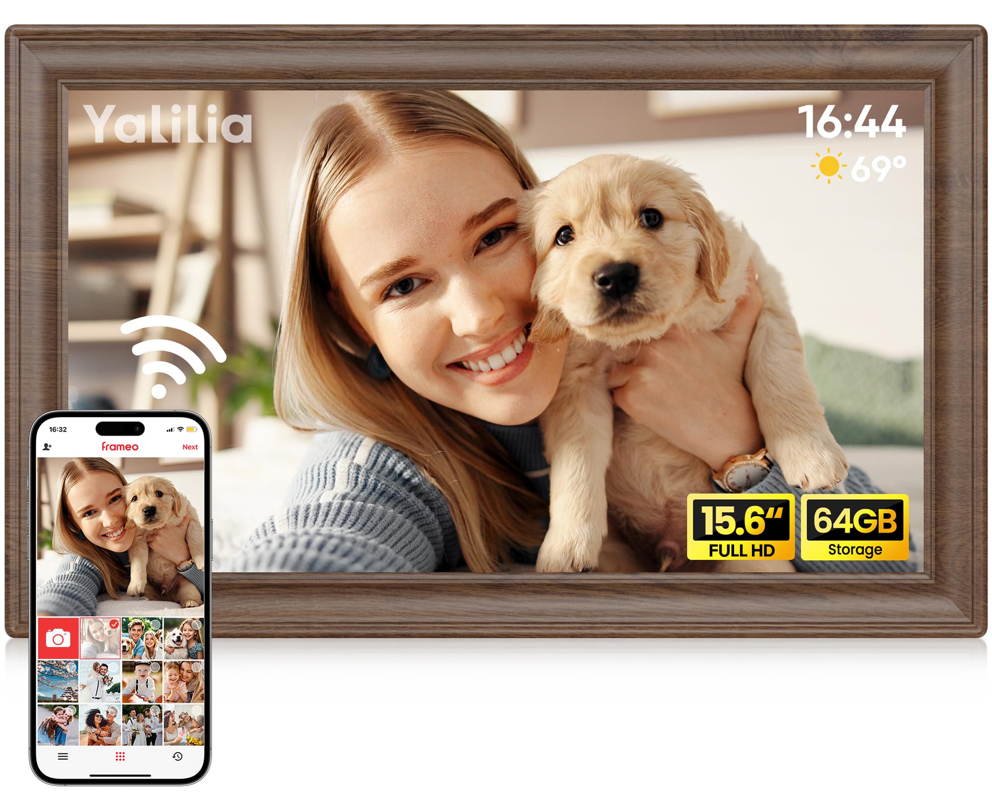 FRAMEO Digitaler Bilderrahmen - IPS Touchscreen Digitale Bilderrahmen, Auto Rotation Elektronischer Fotorahmen, Teilen Sie Fotos/Videos Sofort