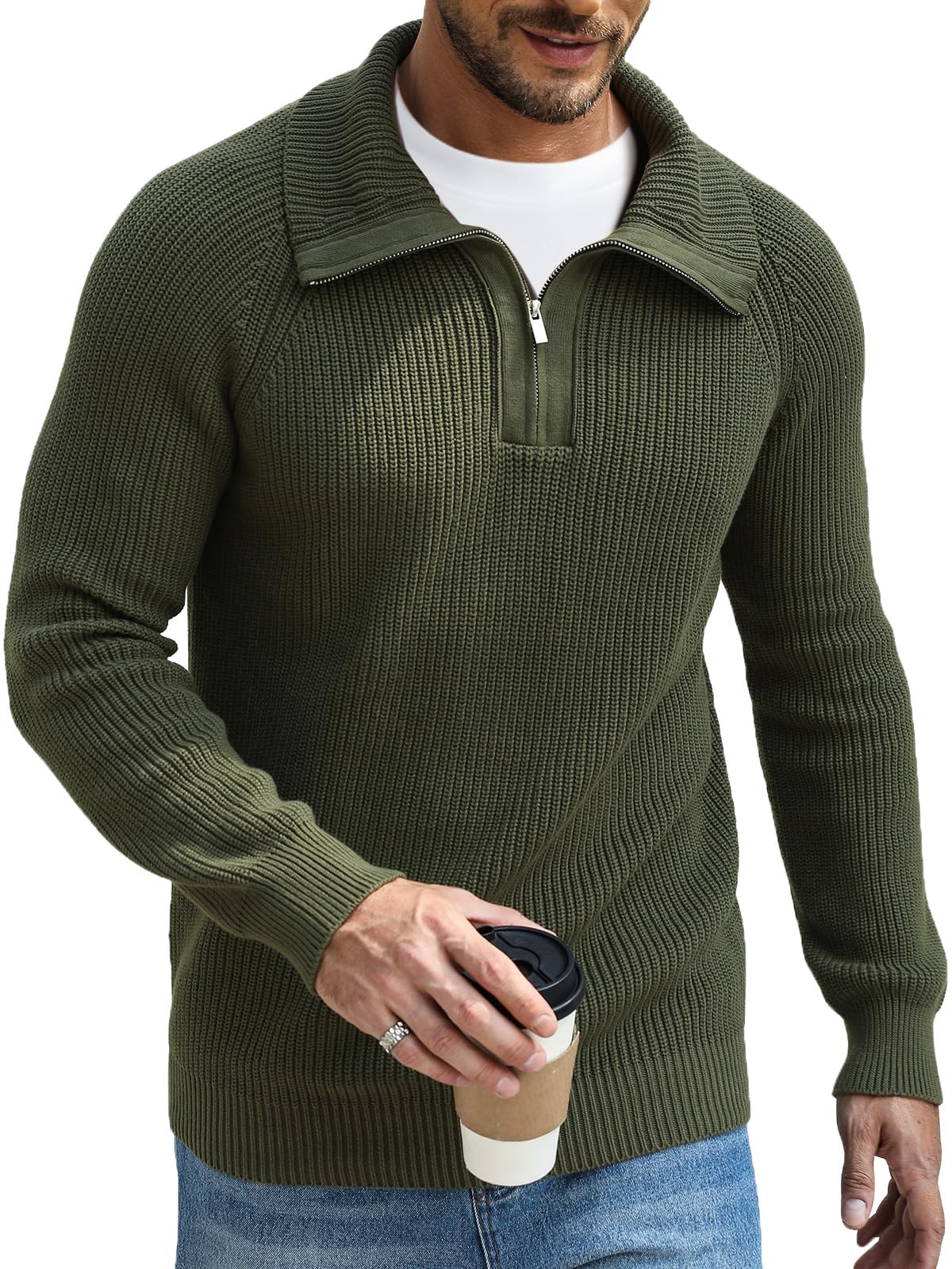 Męski sweter z zamkiem błyskawicznym na ćwierć szyi sweter slim fit swetry dzianinowa tekstura