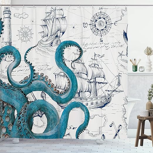 GOOESING Cool Octopus Shower Curtain Anime Nautical Shower Curtain Teal