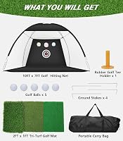WUDLEP Golf Edzőhálózat 10x7ft Tri-Turf Szőnyeggel, Ütéspálya Szett Labdákkal és Tárcsákkal 7