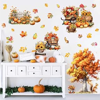 Maple Tree Wall Stickers Fall Wall Atickers Autumn Fall Leaves Wall Decals Peel and Stick Yellow Tree Leaf Wall Stickers Sunflower Thanksgiving Pumpkin Maple Tree Wall Decals for Living Room Bedroom