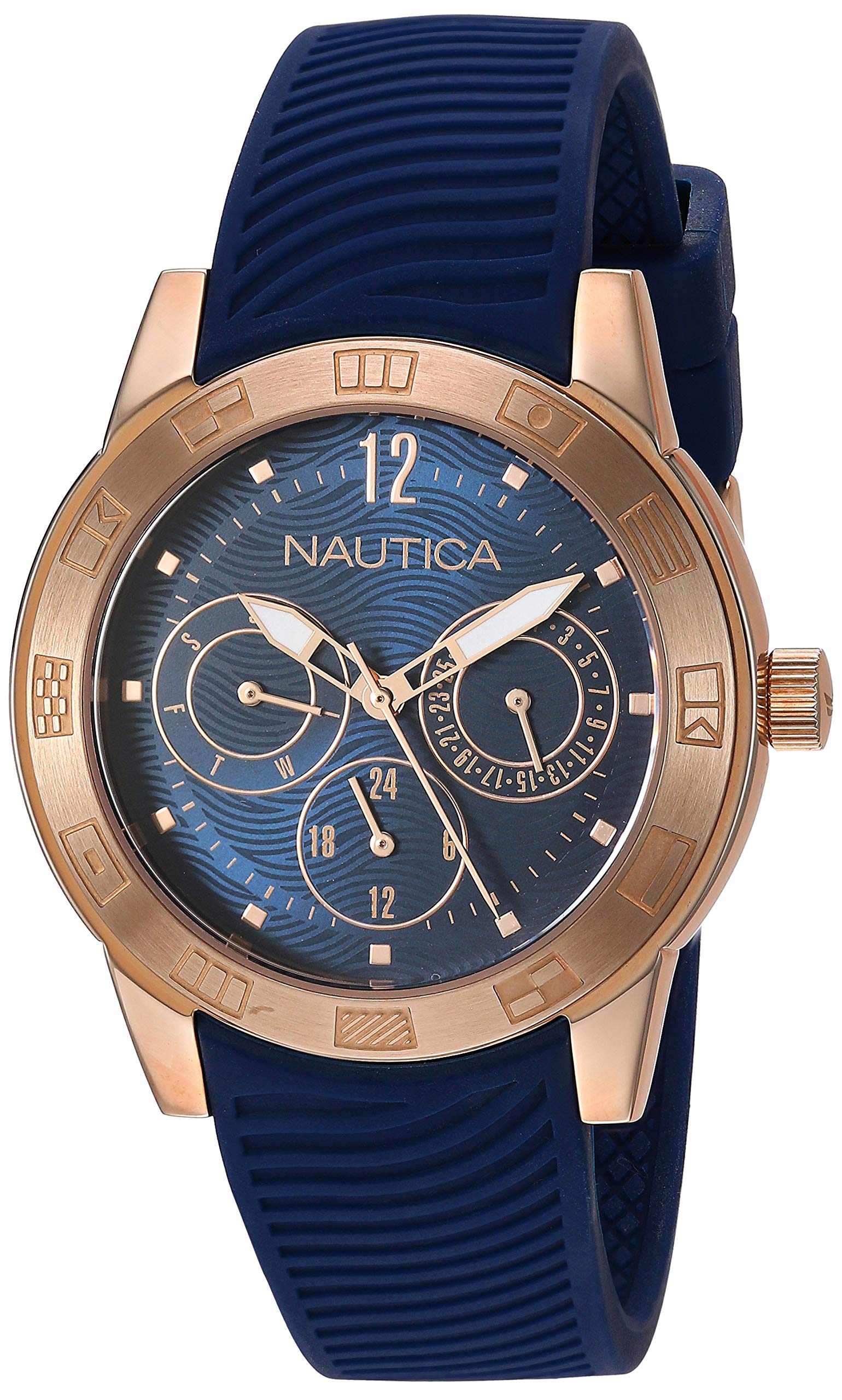 NAUTICA Mens Long Beach Collection Quartz Stainless Steel and Silicone Casual Watch (Model: NAPLBC003, Blue) (B078Y356YB) Amazon Price History, Amazon Price Tracker