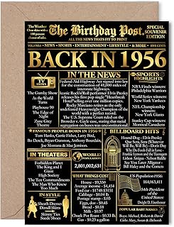 Gold 70th Birthday Card for Men Women - Black & Golden Newspaper Back in 1956 - Happy 70 Birthday Cards for Brother Wife N...