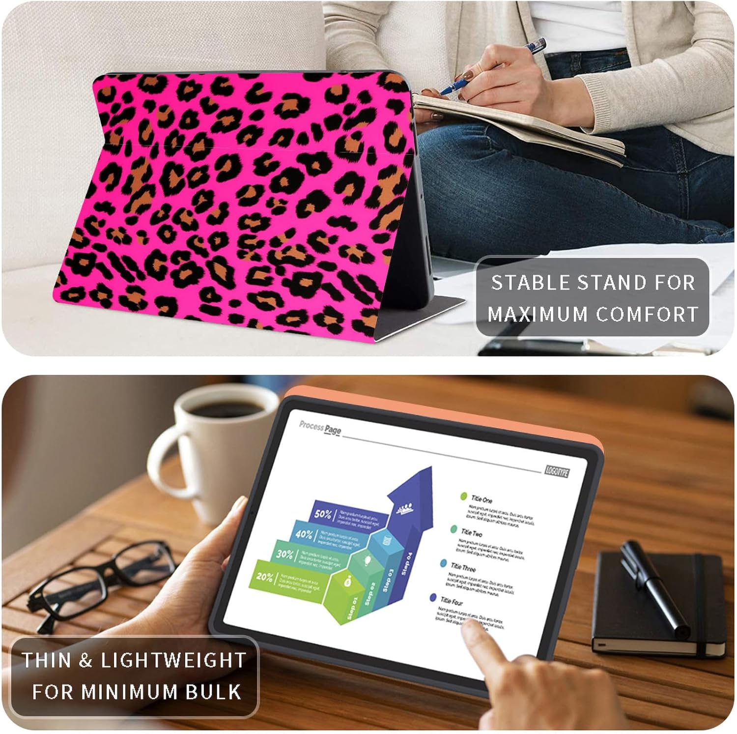 Case for 7" All-New Kindle Paperwhite (12th Generation, 2024) and Kindle Colorsoft Signature Edition Slim Lightweight PU Leather Adjustable Smart Shell Cover with Auto Wake/Sleep, Pink Leopard Print