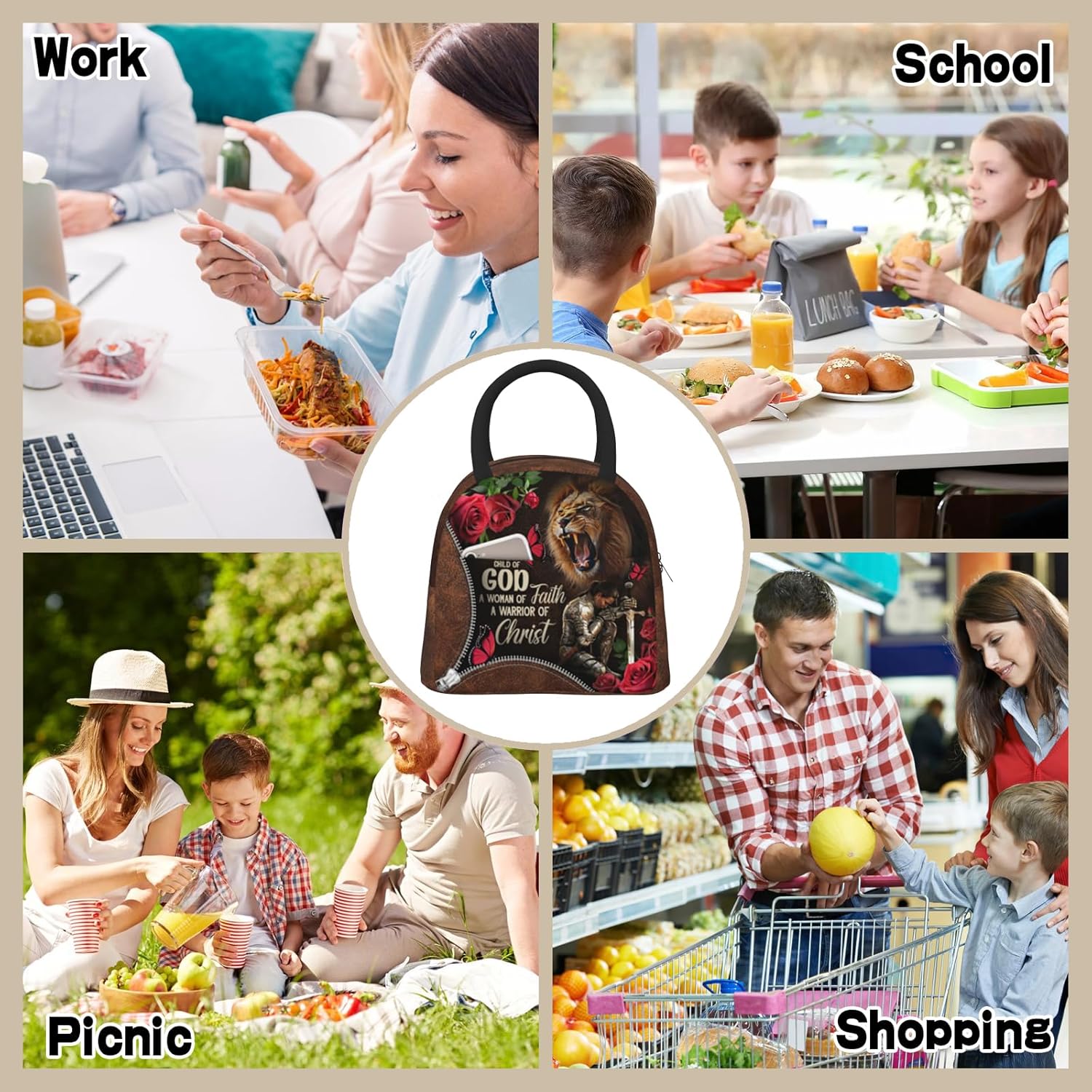 Christian Bible Verses Lunch Box for Women Christian Woman Warrior Lunchbox Inspirational Scripture Insulated Religious Reusable Lunch Tote Bag for Church Office Work Travel - Image 7