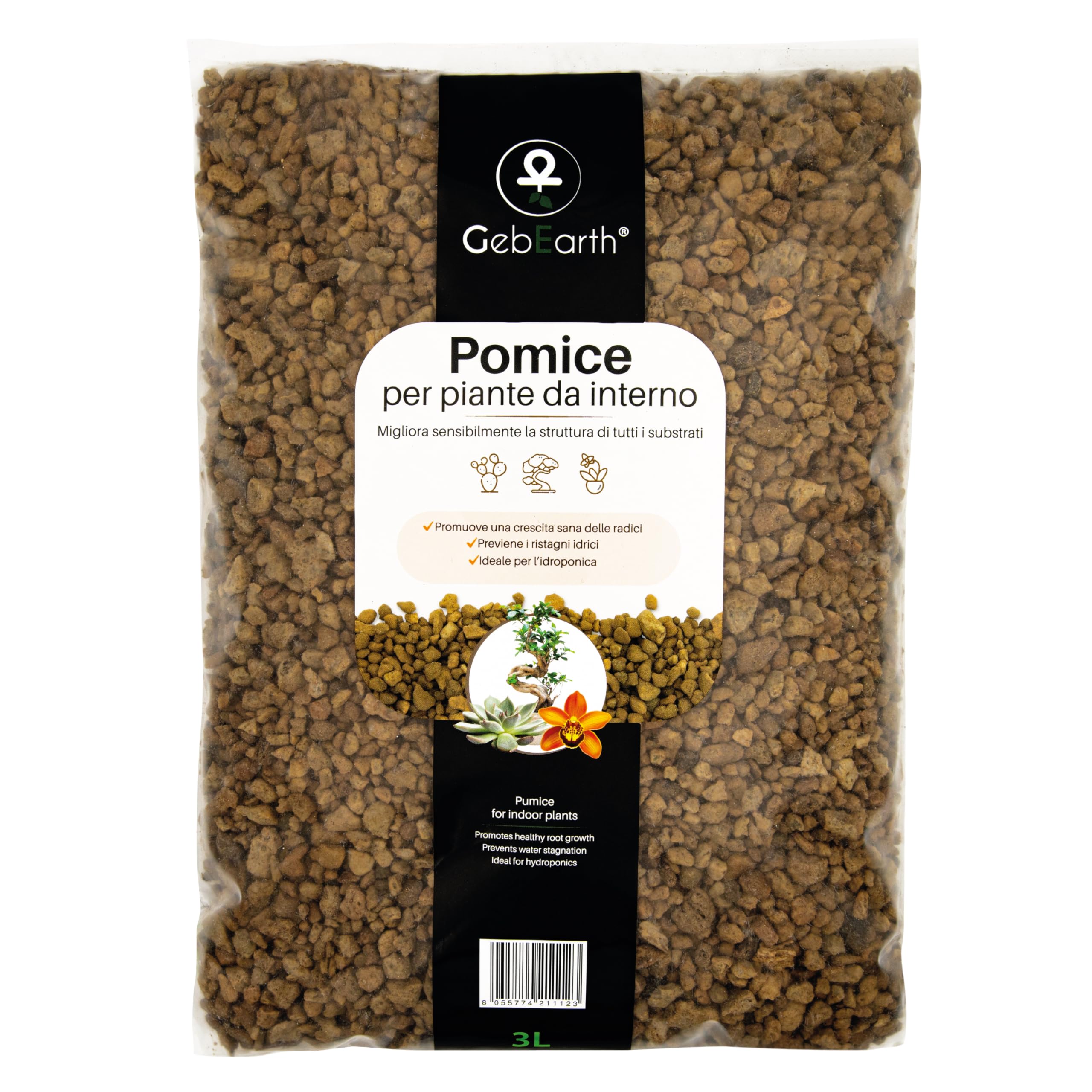 GebEarth® Pomice per Bonsai e Piante Grasse 3/6 mm | Migliora la salute radicale | Leggera e ad alto potere drenante | P