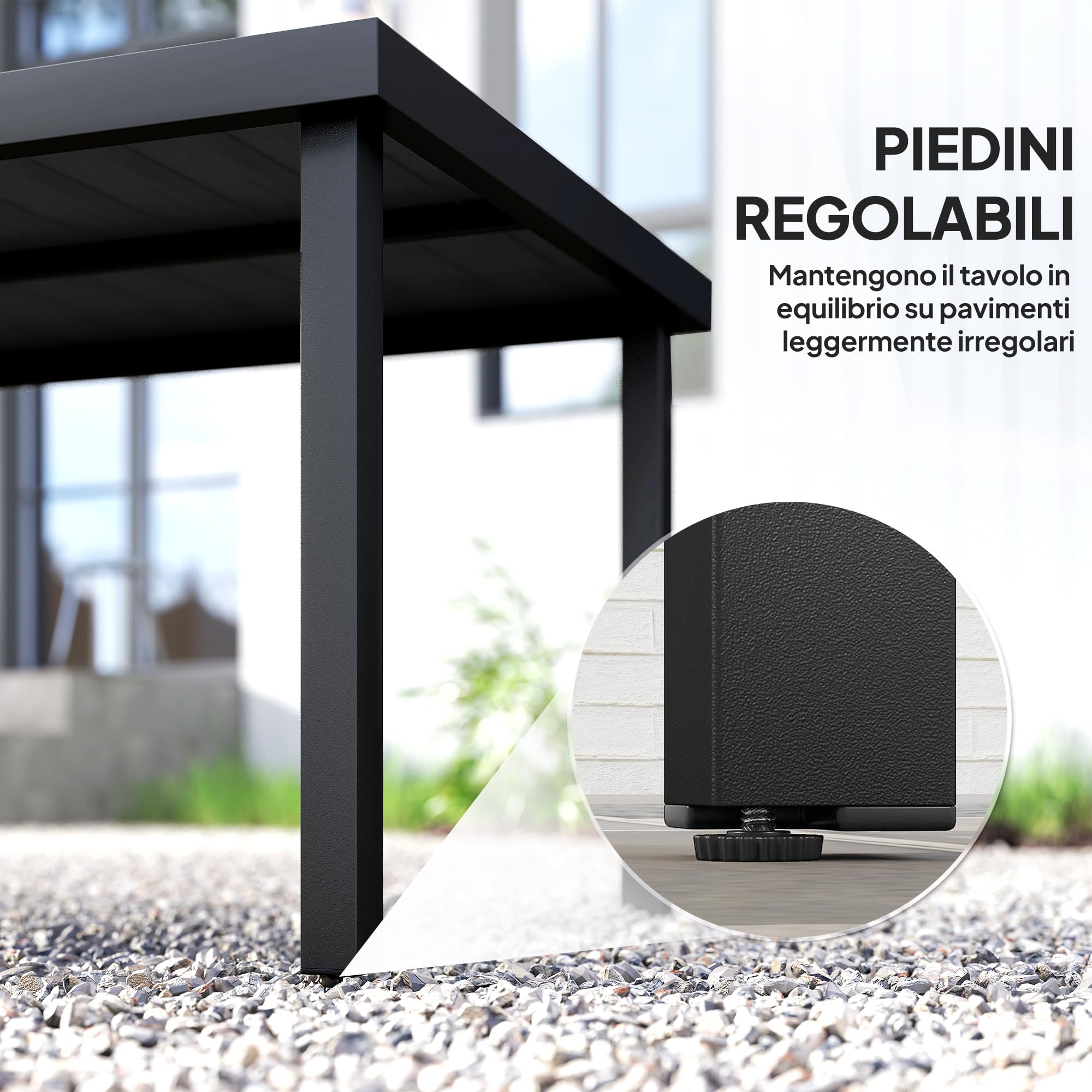 Outsunny Tavolo da Giardino con Piano Effetto Legno 190x90 cm per 8 Persone, Tavola da Pranzo da Esterno Rettangolare in Alluminio e Plastica, Per Patio, Terrazzo, Balcone, Nero